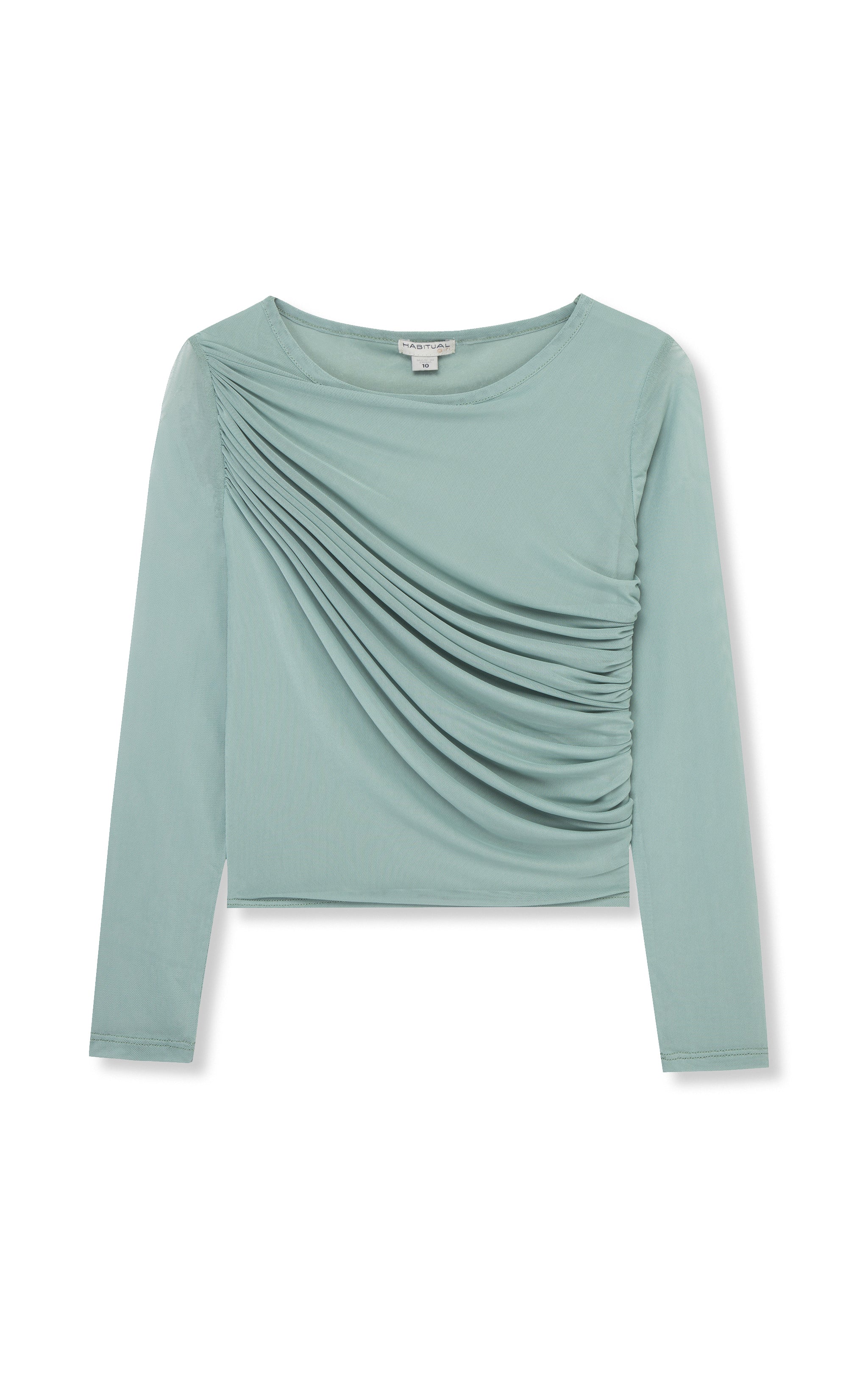 Ruched Long Sleeve Mesh Top | 7-16