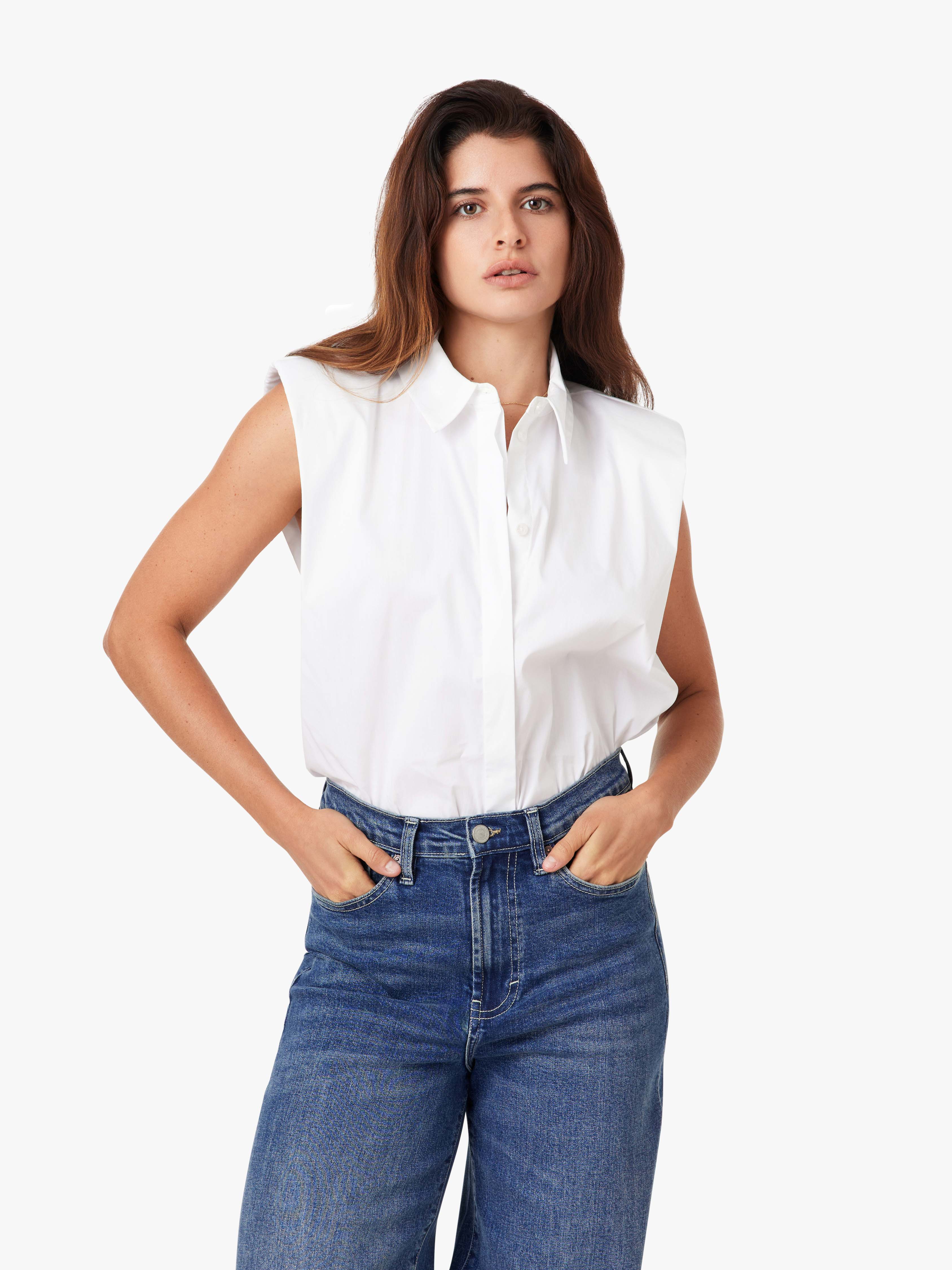 Sleeveless Shoulder Pad Shirt