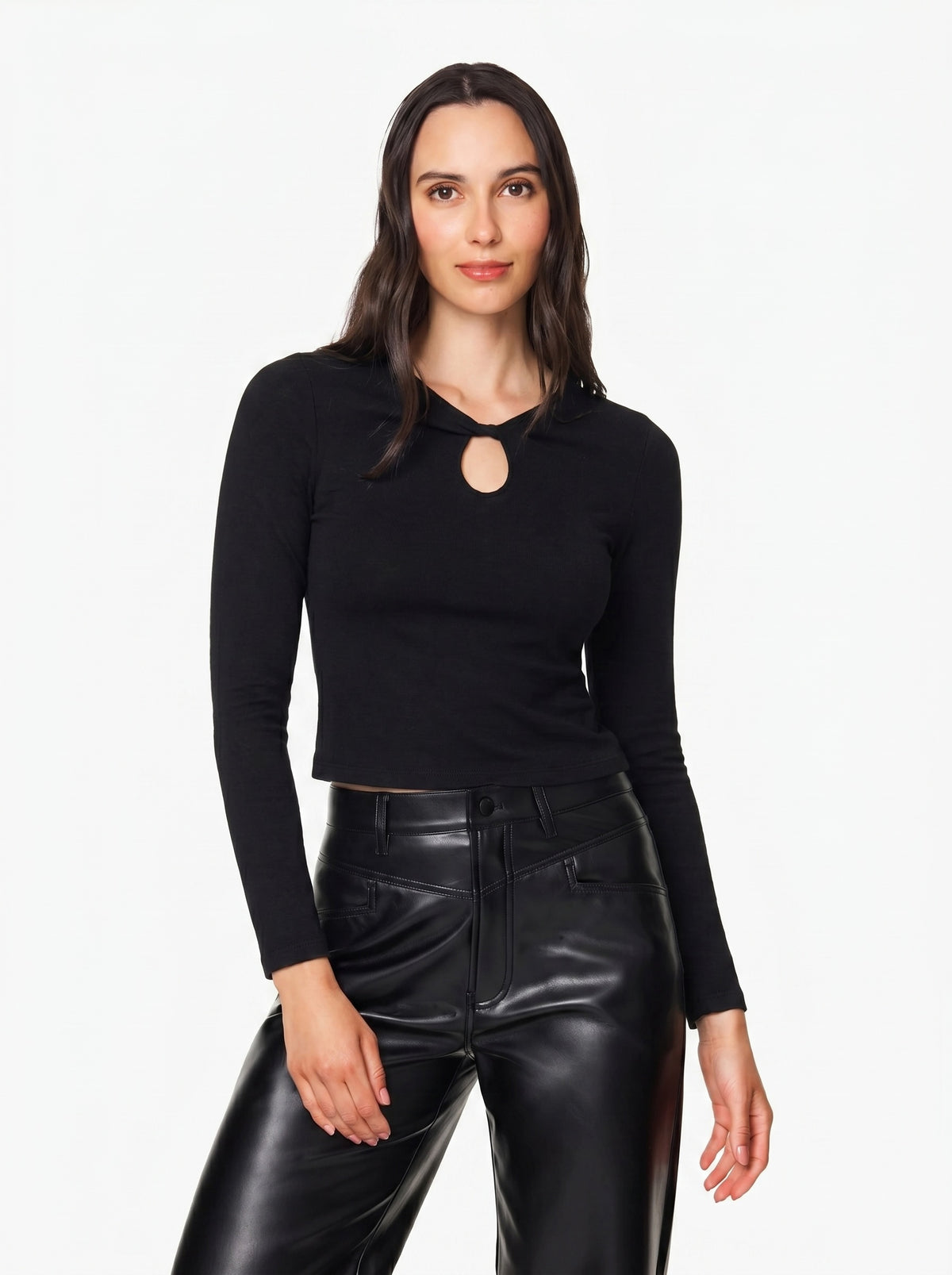 Keyhole Twist Neck Long Sleeve