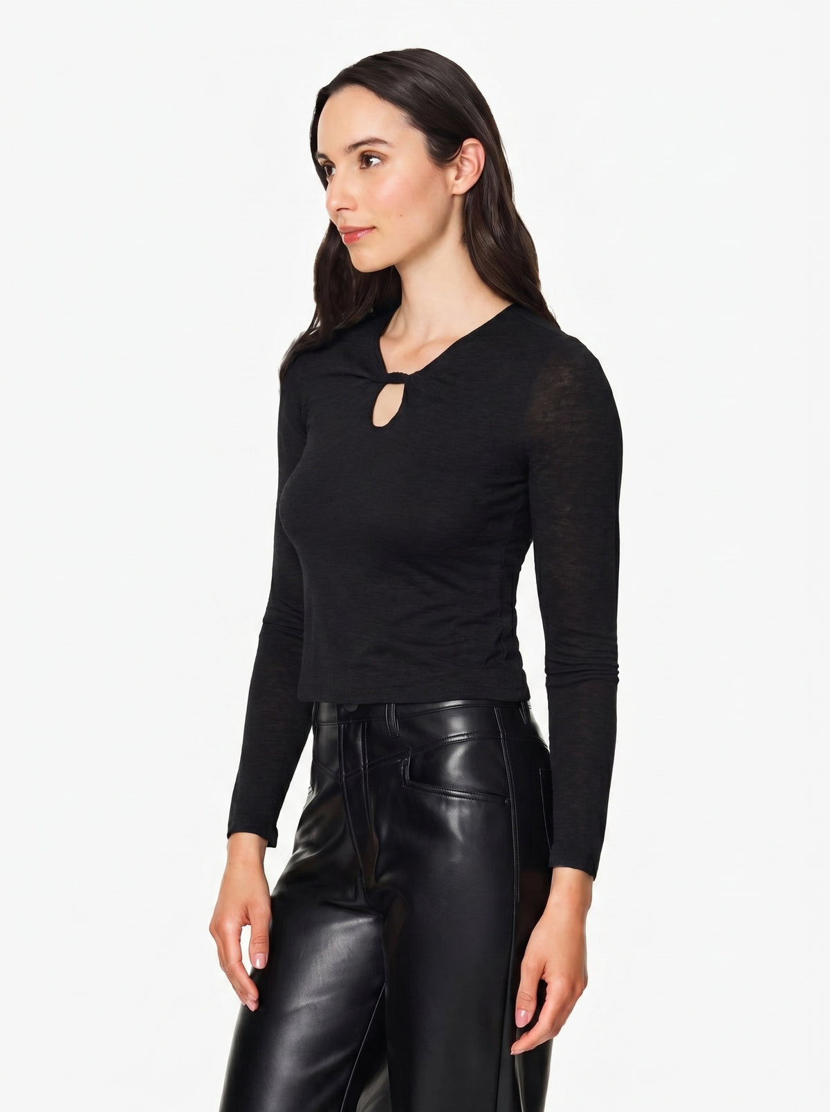 Keyhole Twist Neck Long Sleeve
