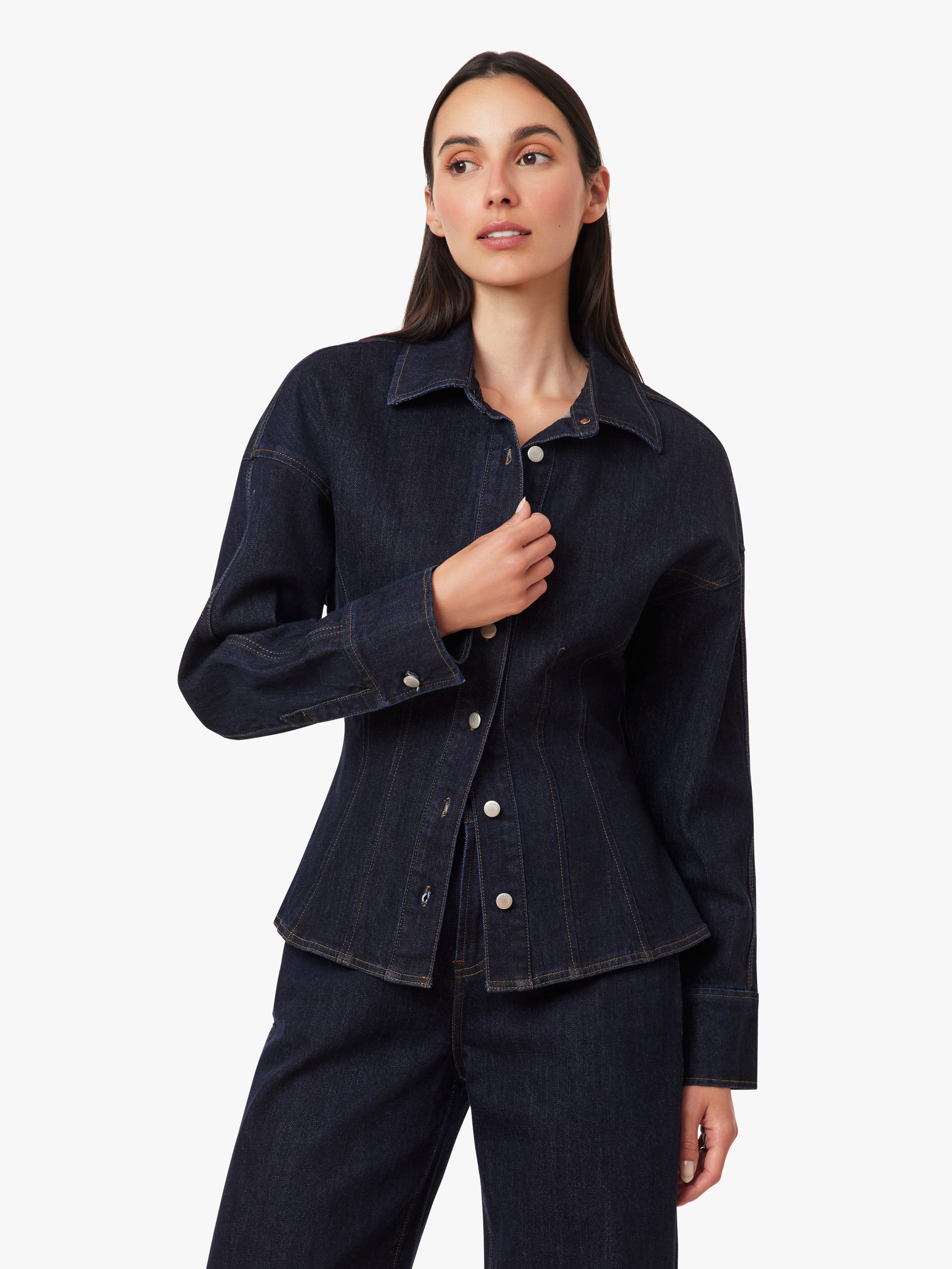 Long Sleeve Seamed Denim Shirt