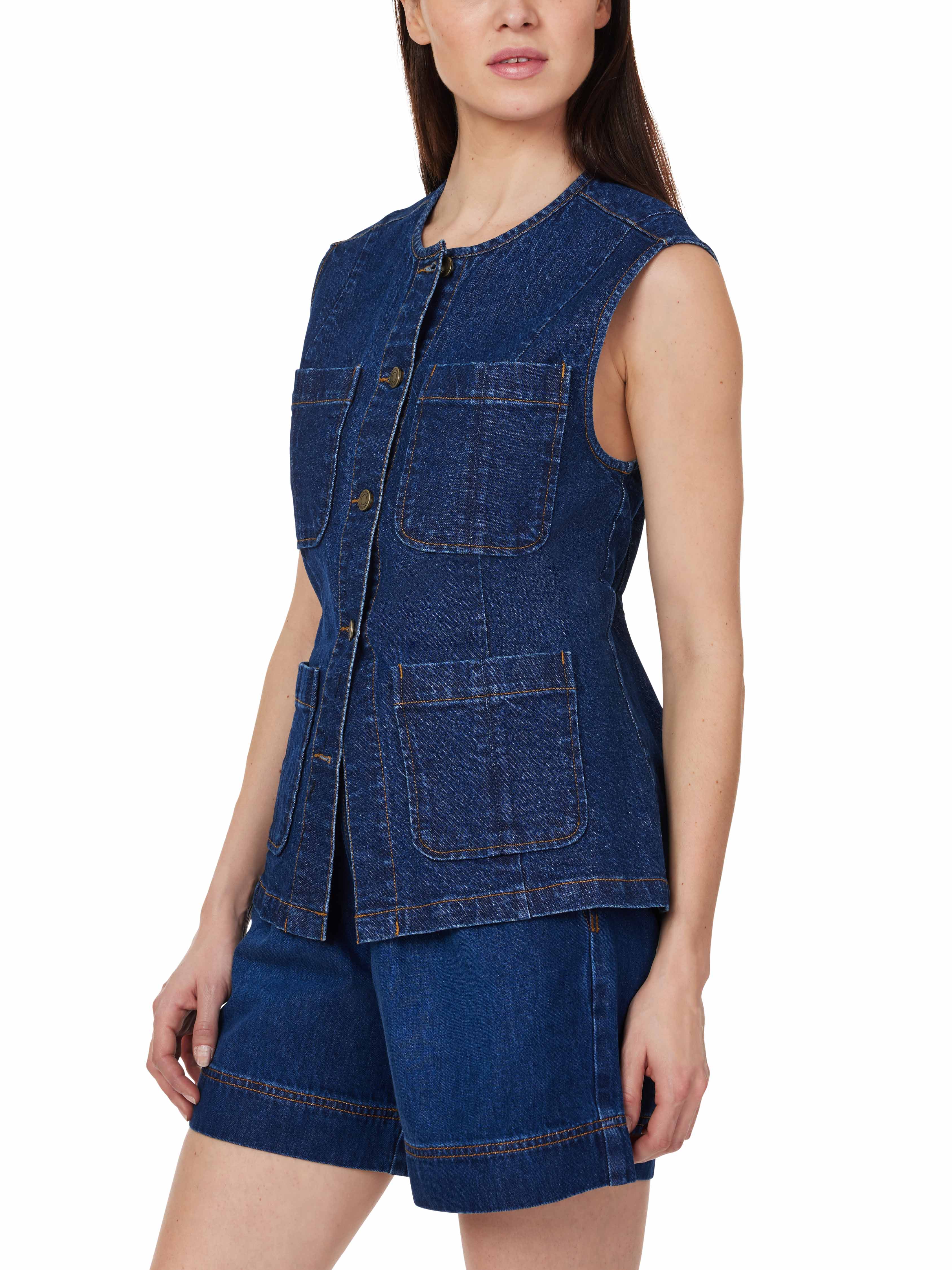 Collarless Belted Vest