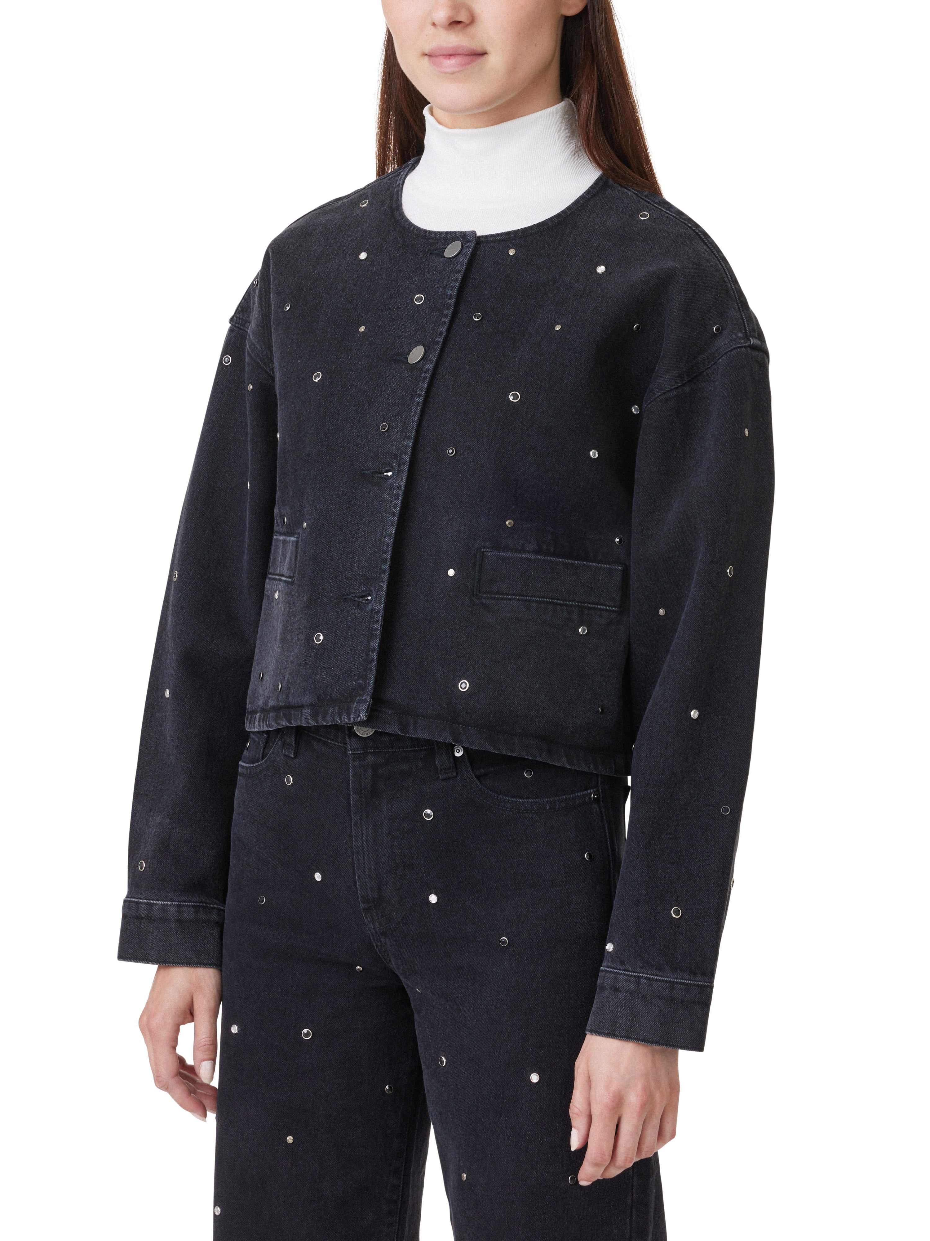 Collarless Crop Grommet Jacket