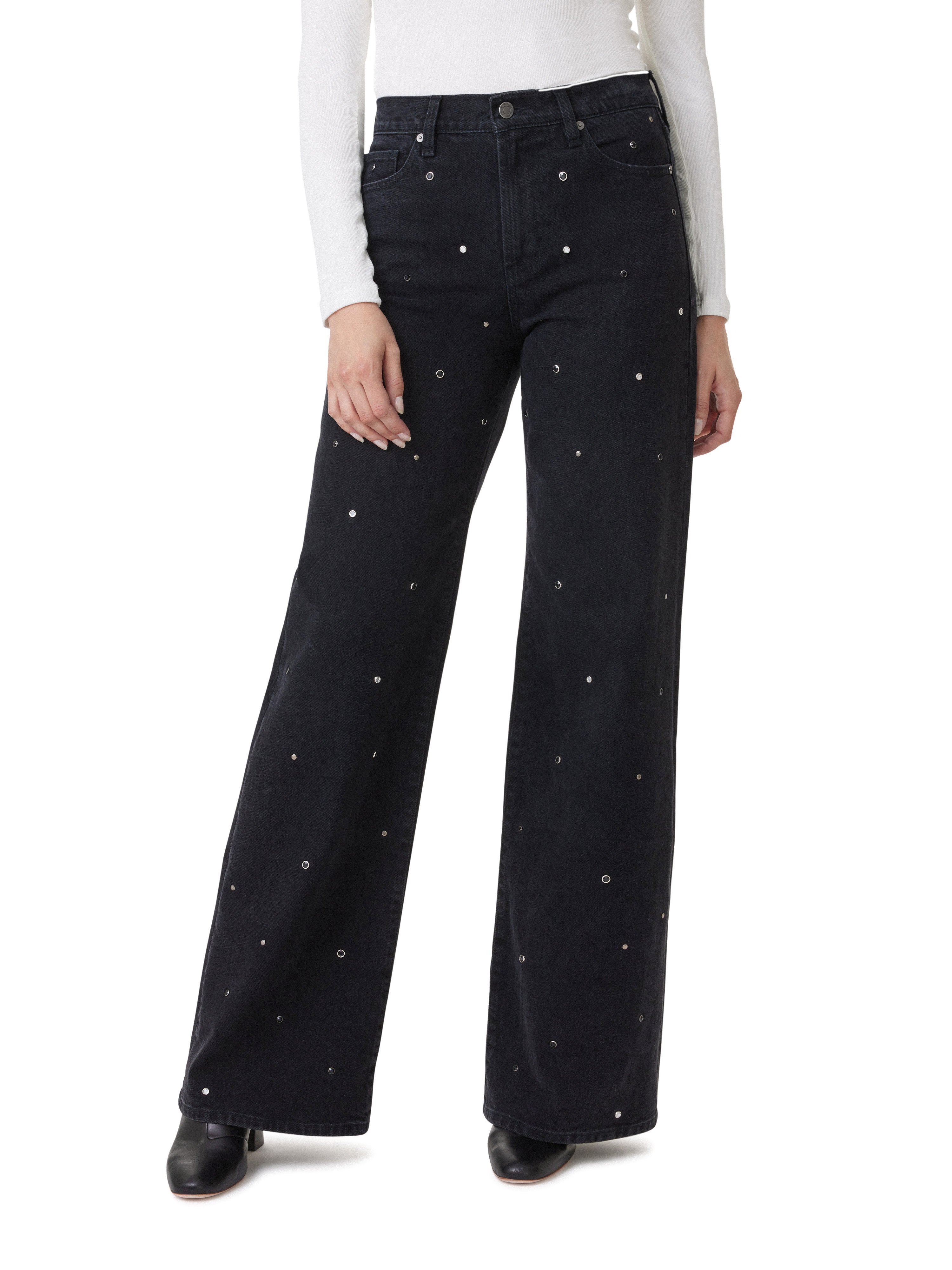 Wide Leg Grommet Jeans