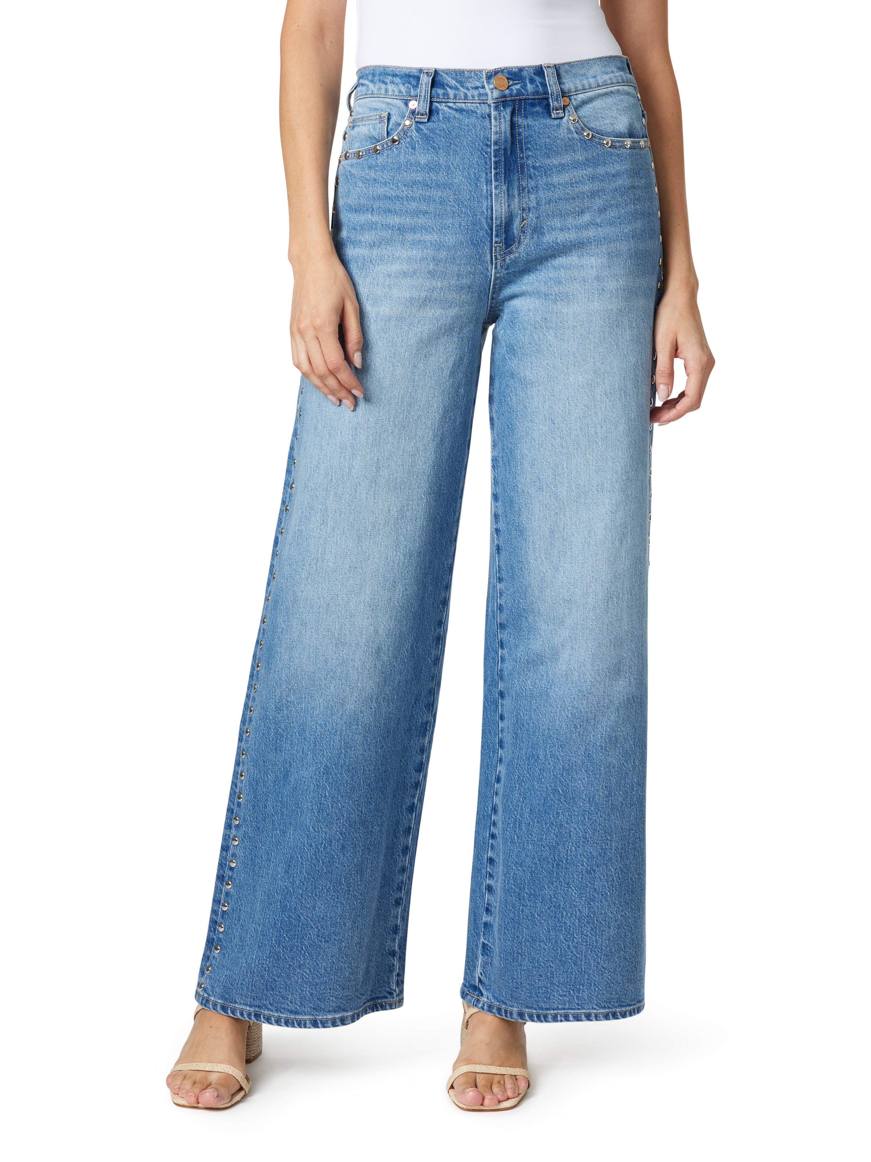 Gemma Studded High Waist Wide Leg Jeans