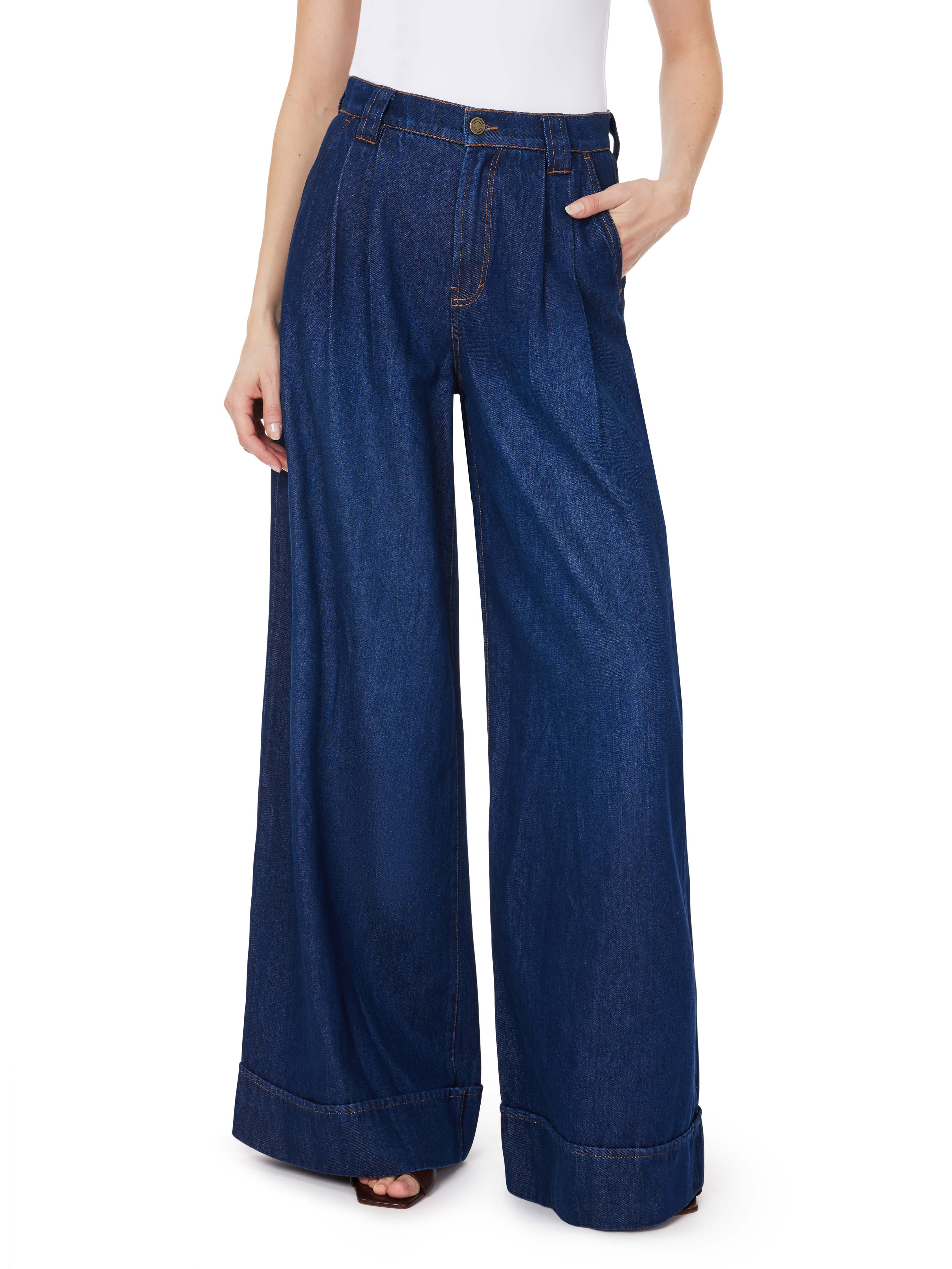 Pleated High Waist Wide Leg Jeans