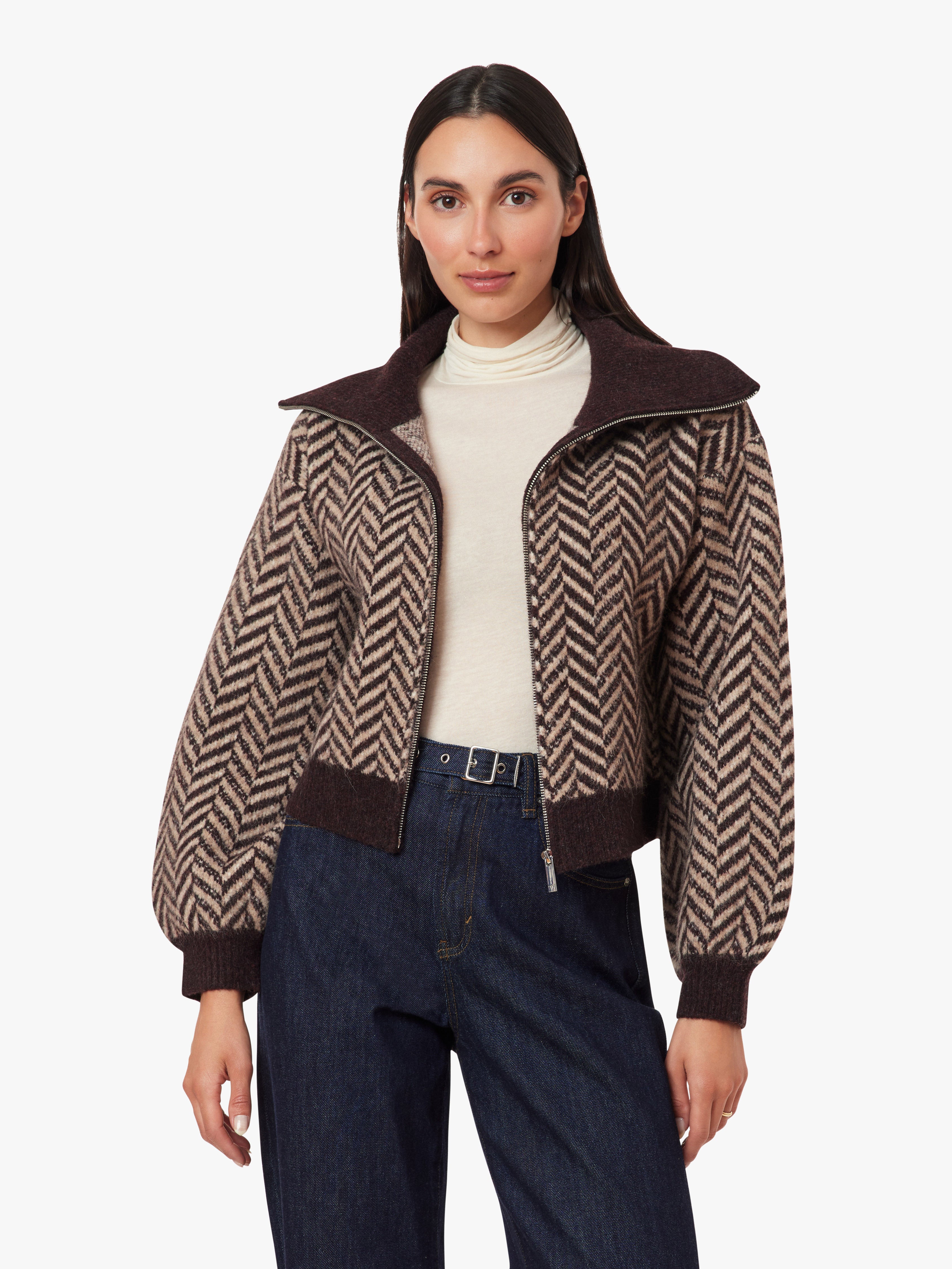 Herringbone Zip Front Cardigan