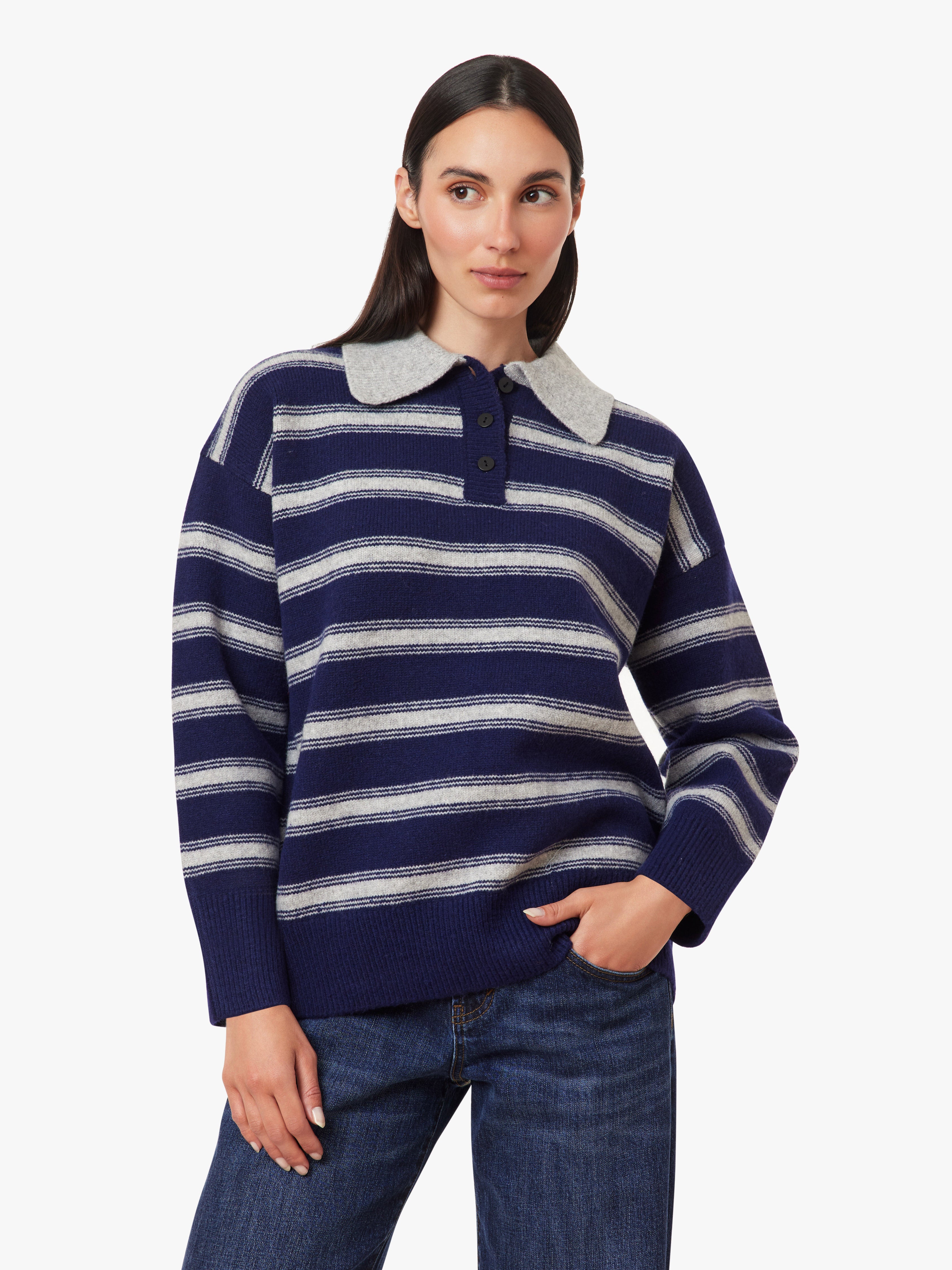 Striped Oversized Polo Sweater