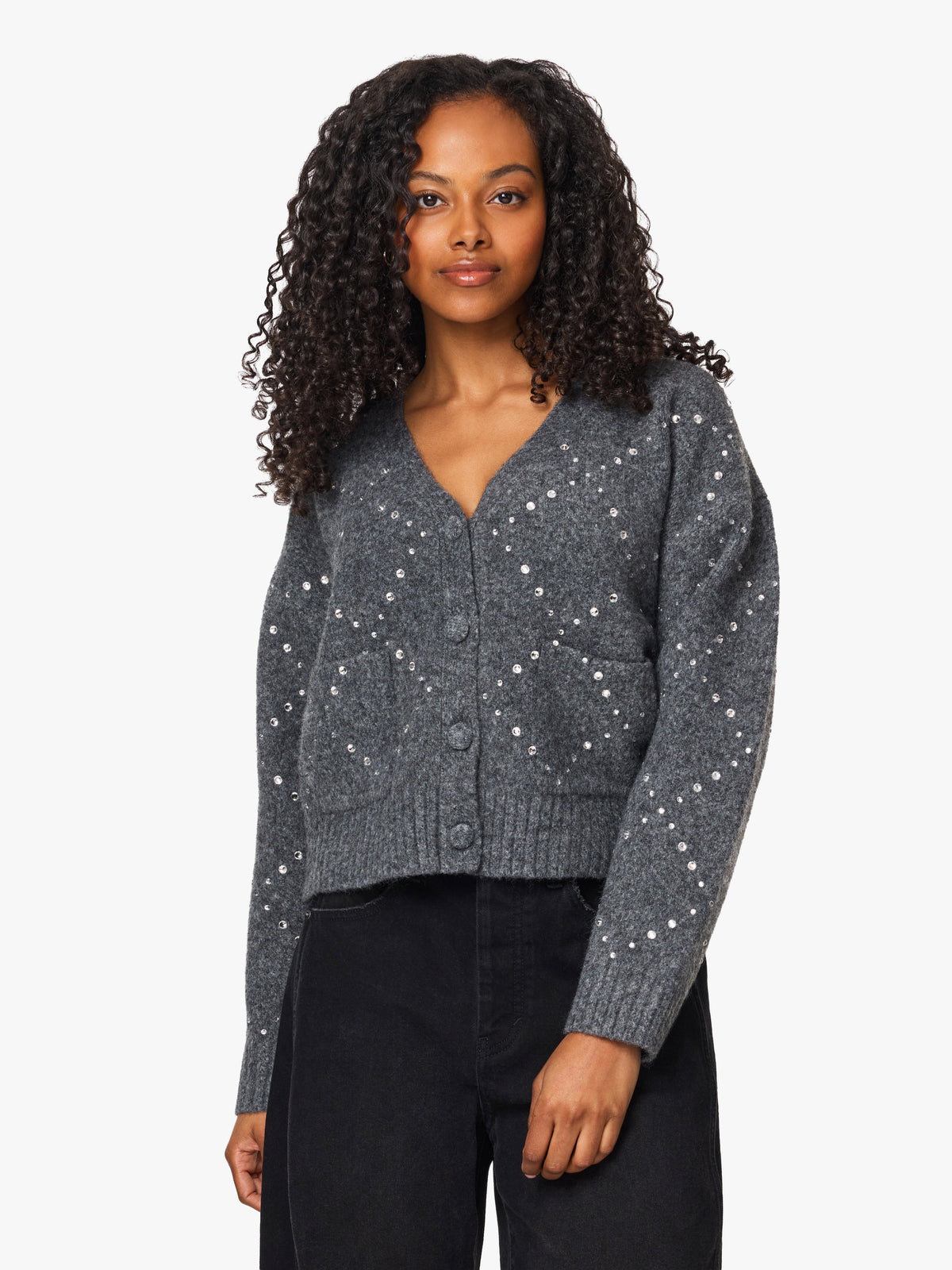 Rhinestone Argyle Cardigan