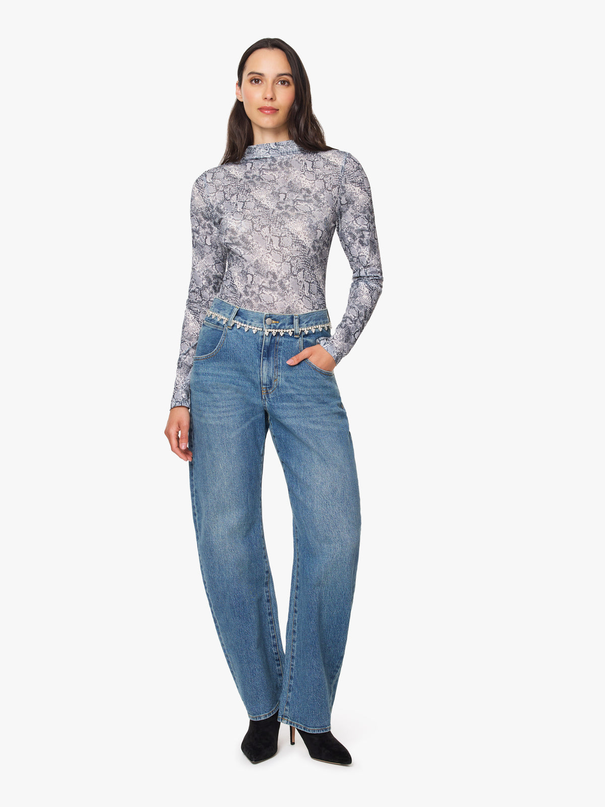 Rhinestone Relaxed Bowed Slouch Jean