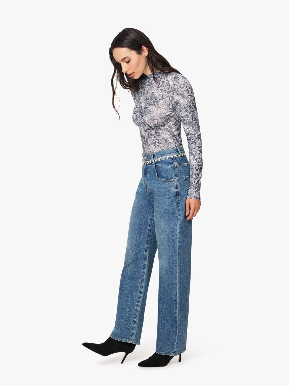 Rhinestone Relaxed Bowed Slouch Jean
