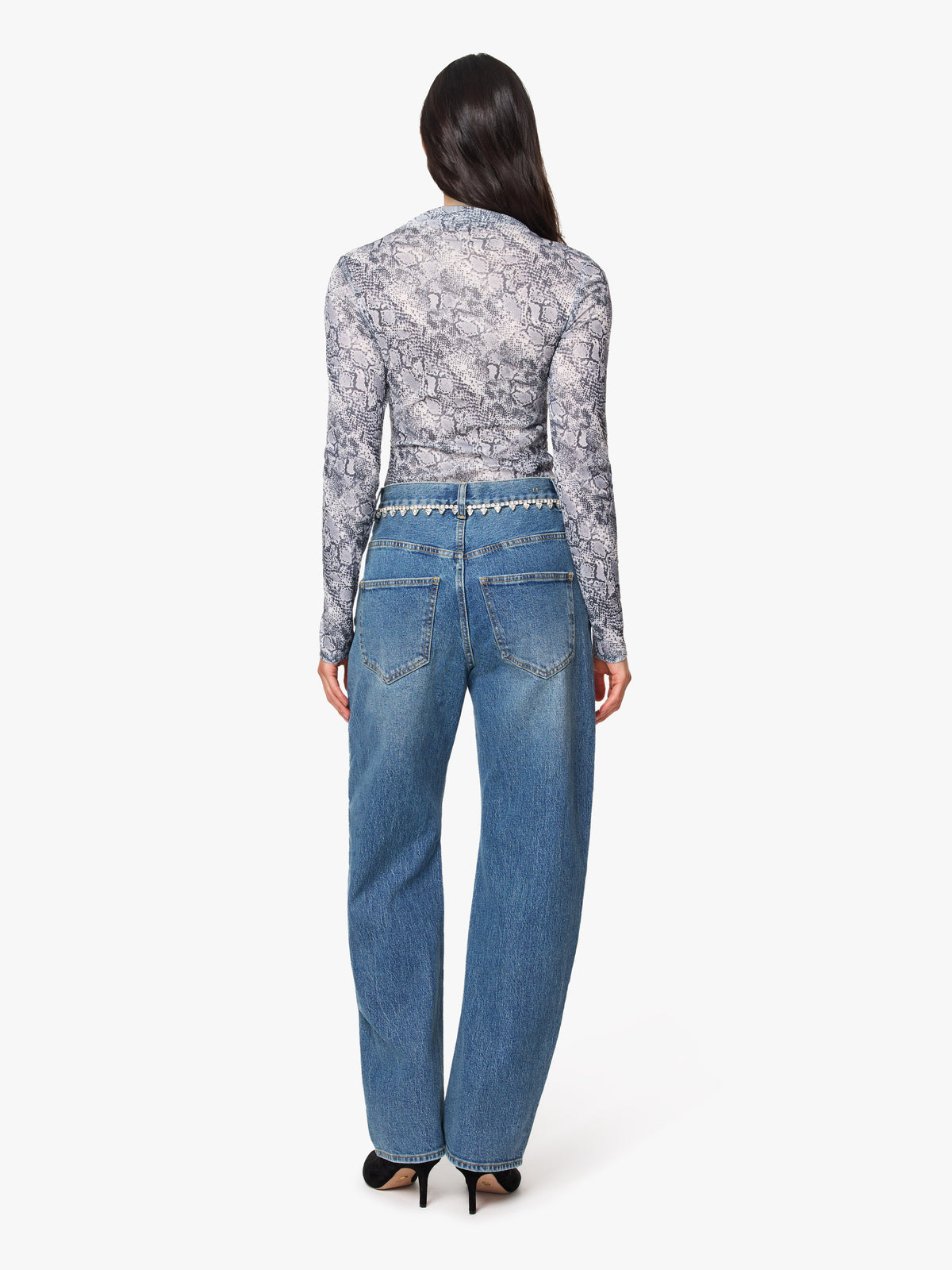 Rhinestone Relaxed Bowed Slouch Jean