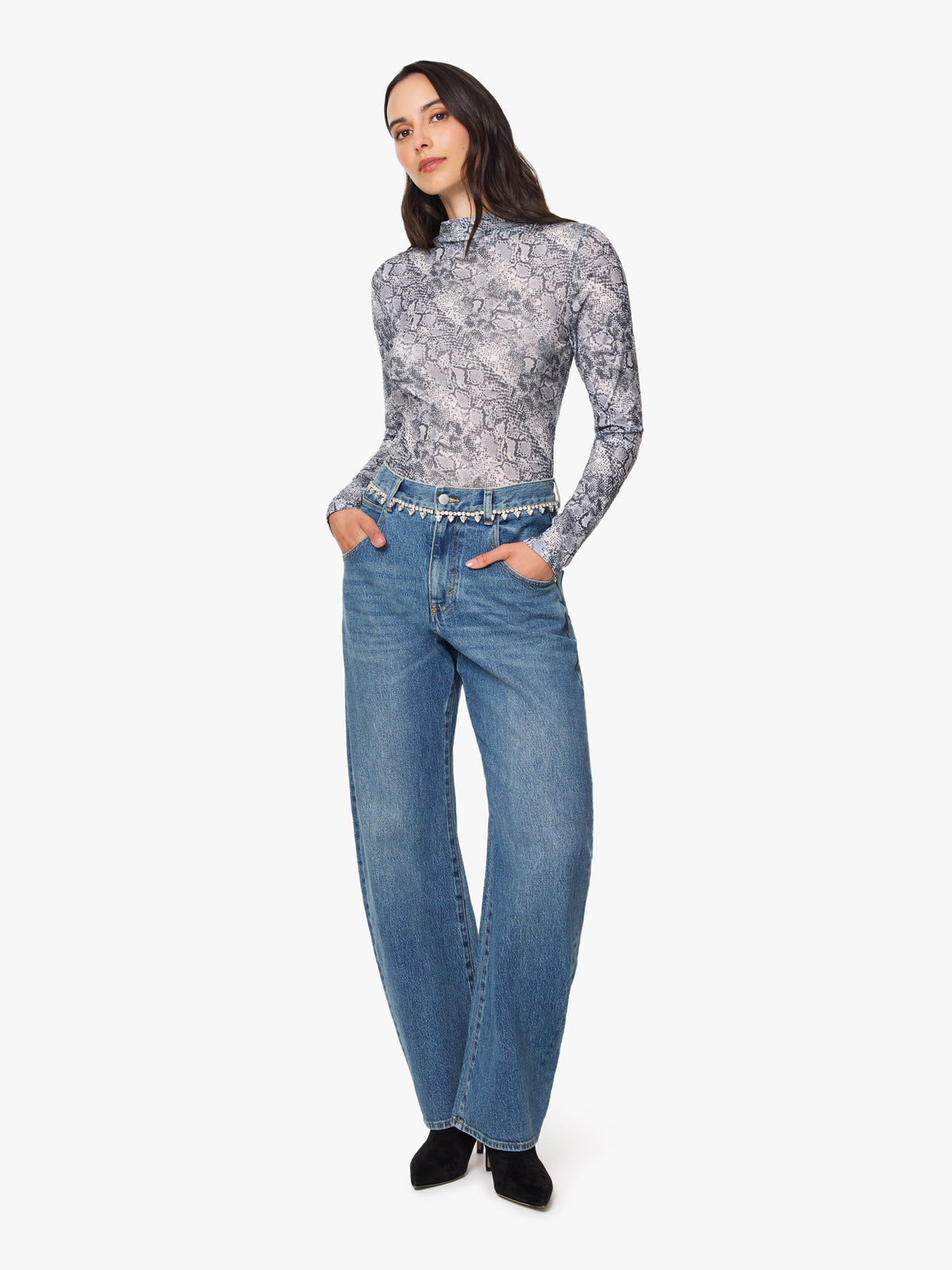 Rhinestone Relaxed Bowed Slouch Jean