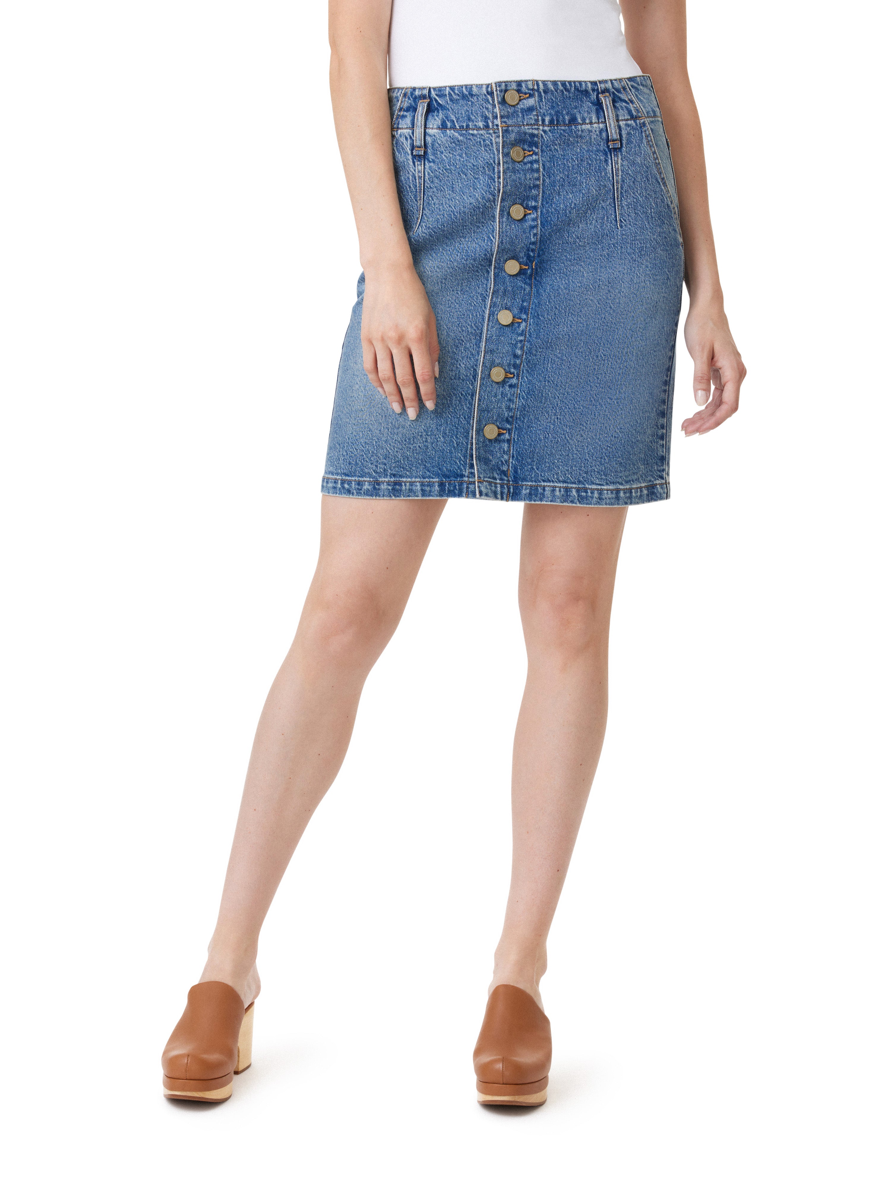 Button-Front Denim Mini Skirt