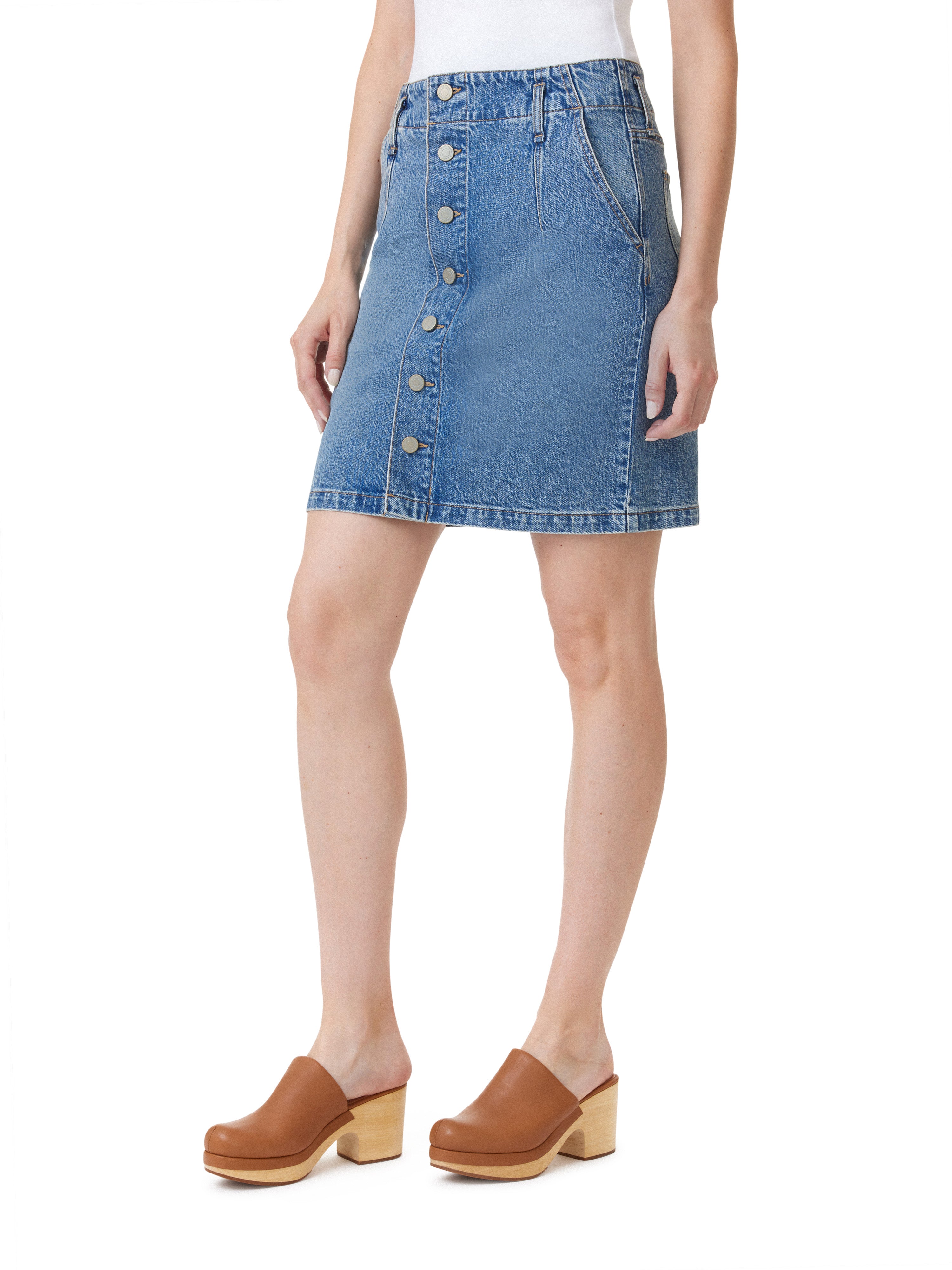 Button-Front Denim Mini Skirt