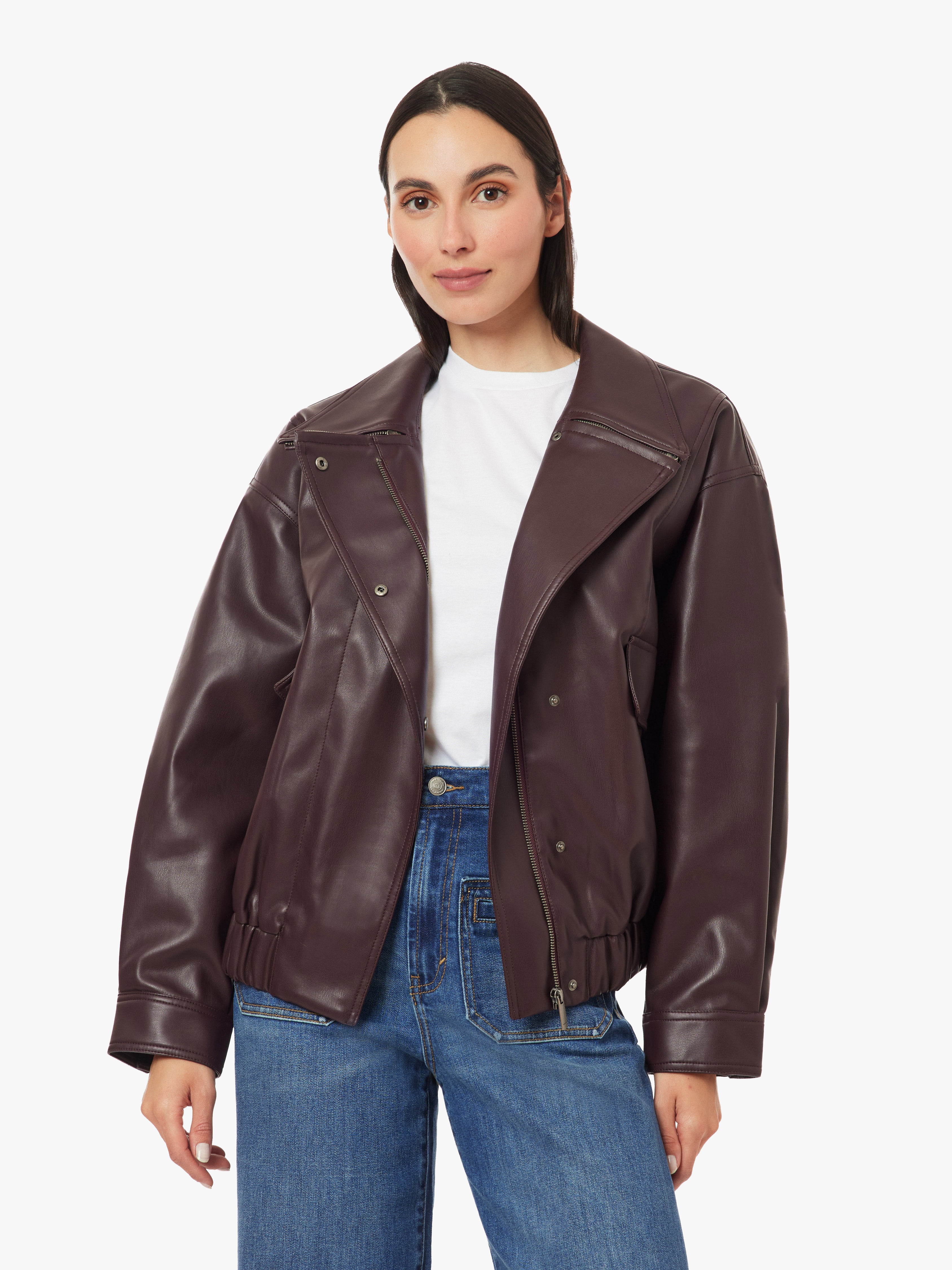 Vegan Leather Funnel Jacket