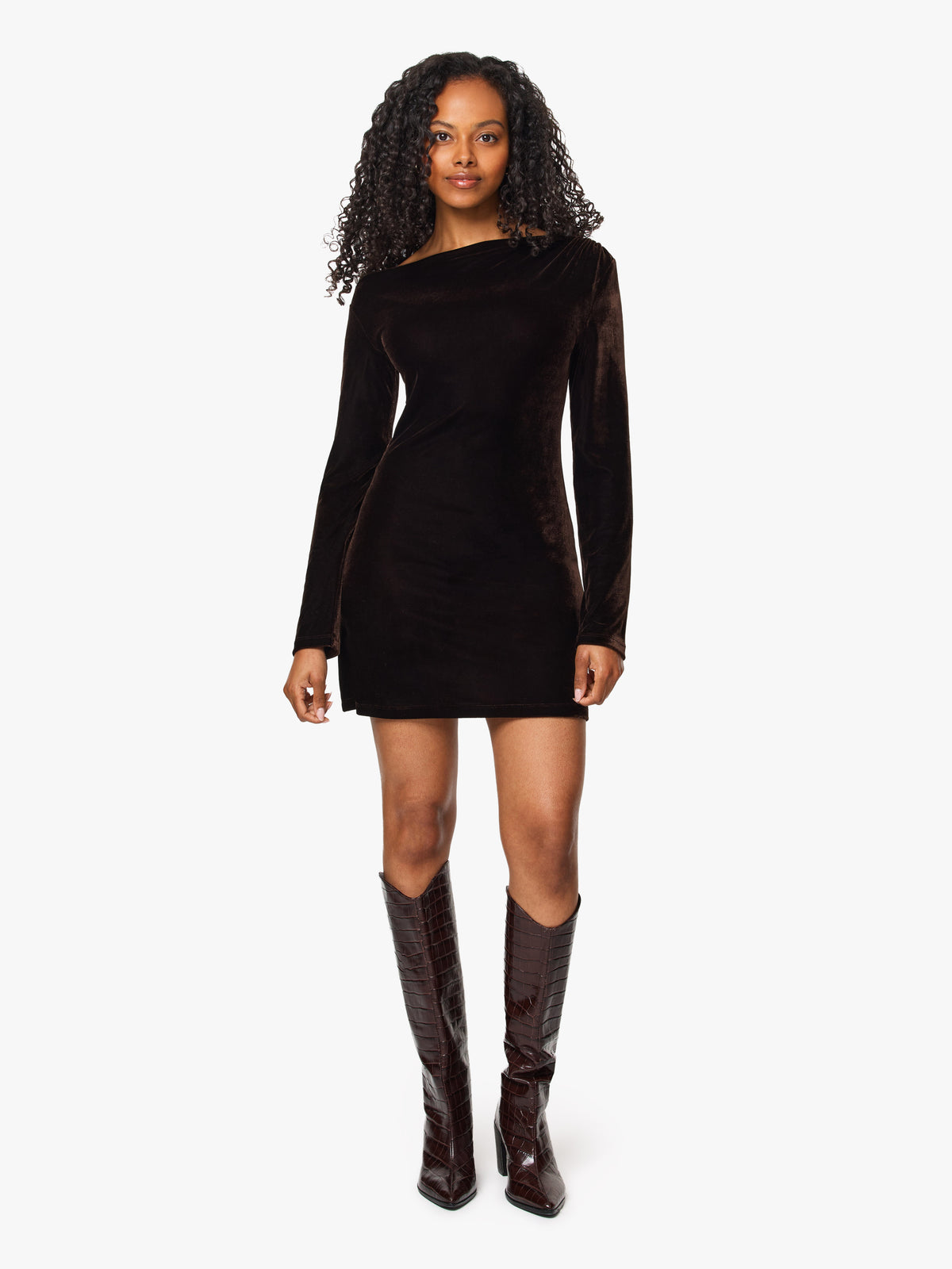 Off Shoulder Velvet Mini Dress