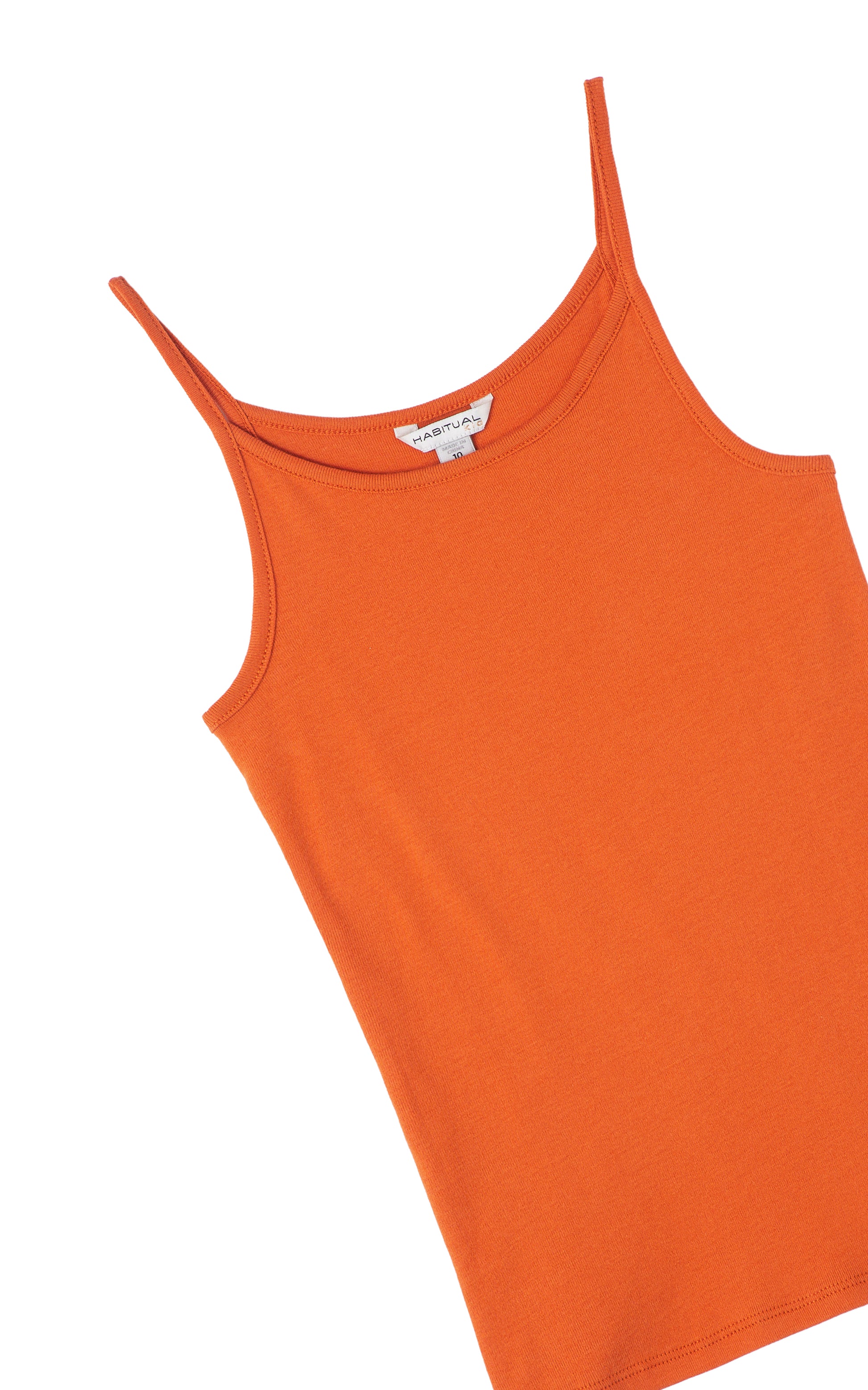 Front view of an orange tank top 