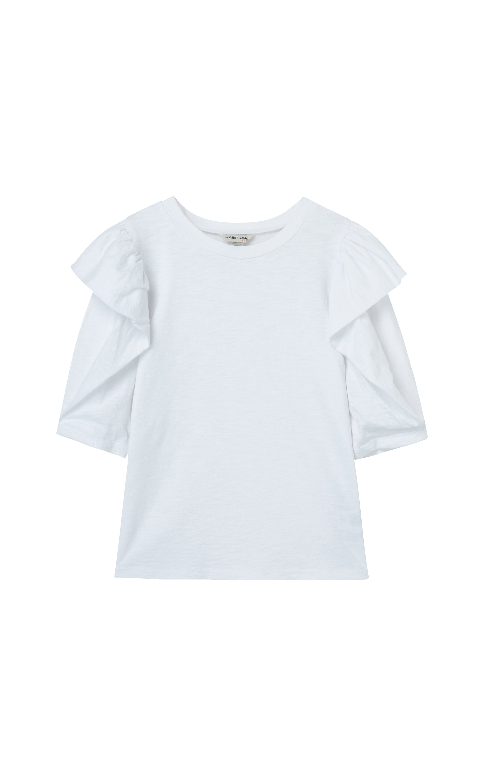 Front View White Top with Large sleeve ruffle 