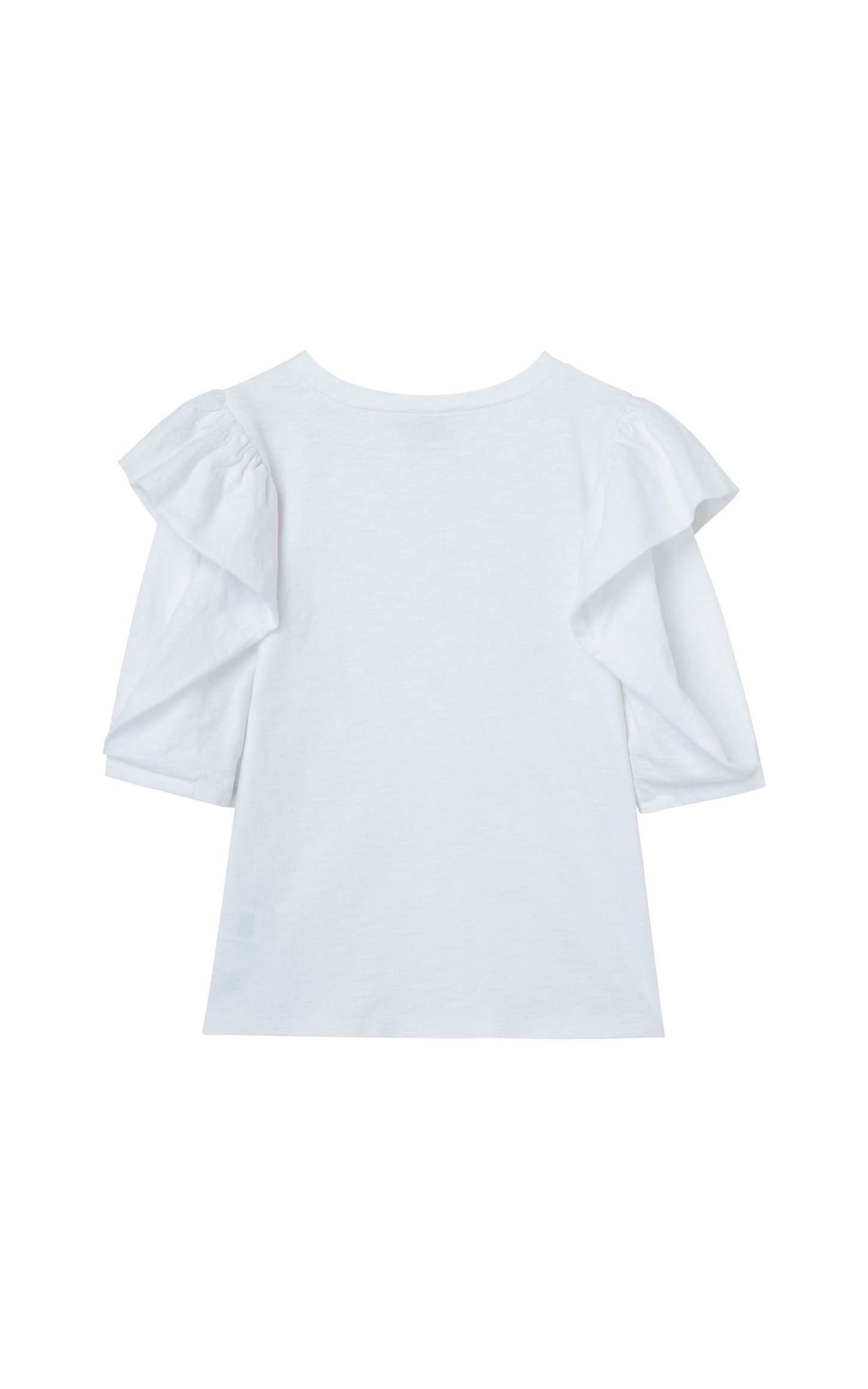 Back View White  Top with Large sleeve ruffle 