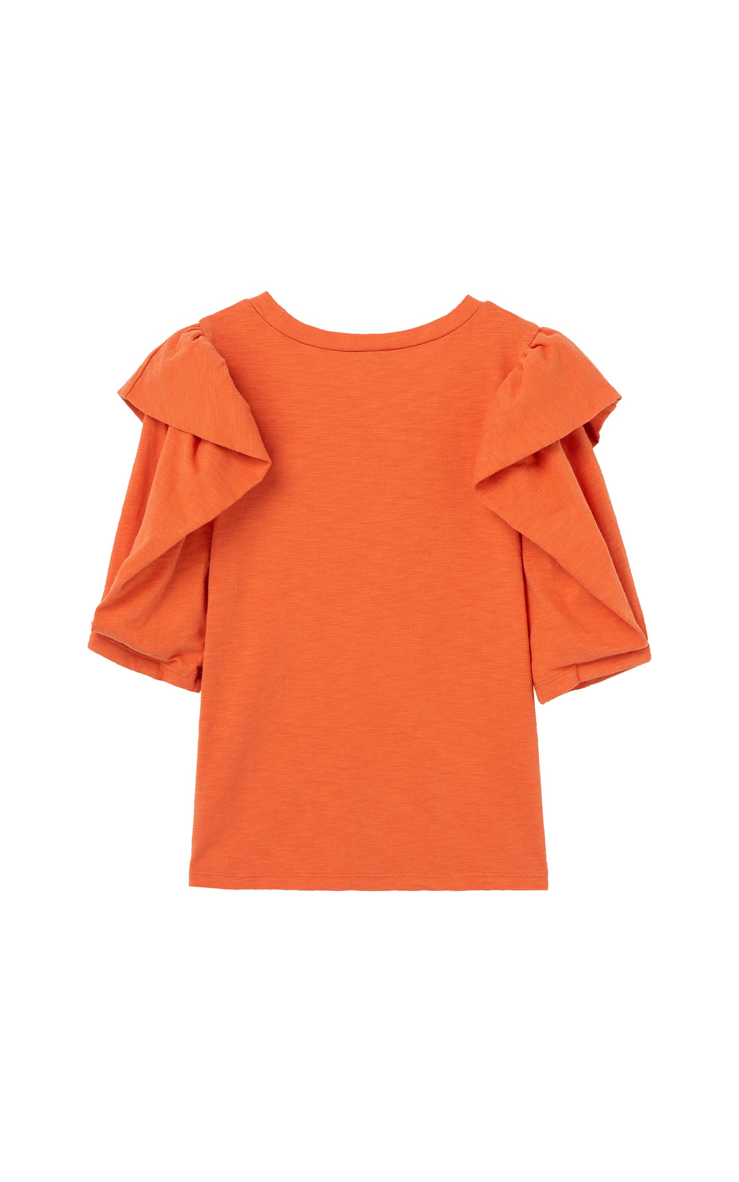 Back View Orange Top with Large sleeve ruffle 