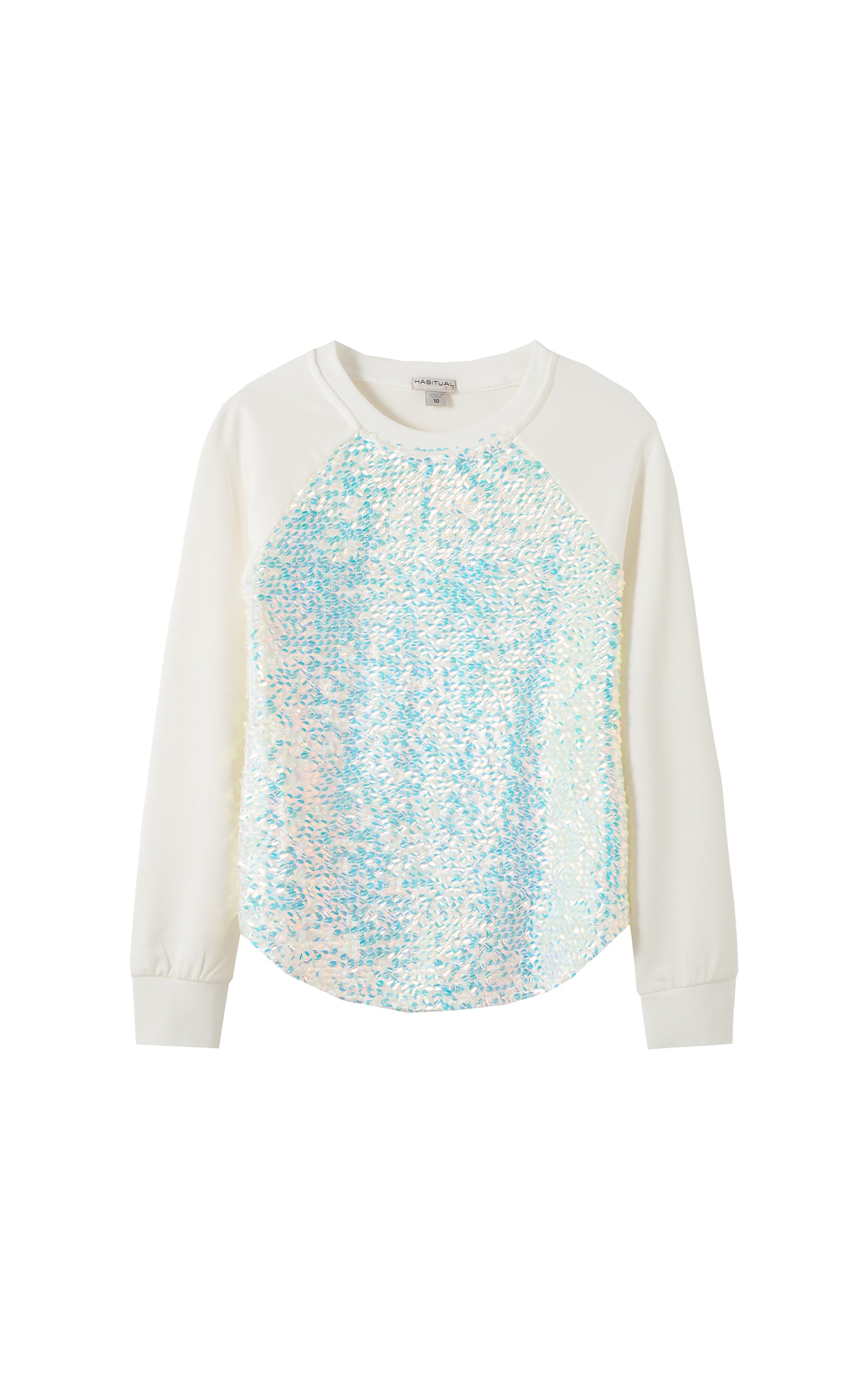 WHITE LONG-SLEEVE TOP WITH PEARLY BLUE SEQUINS