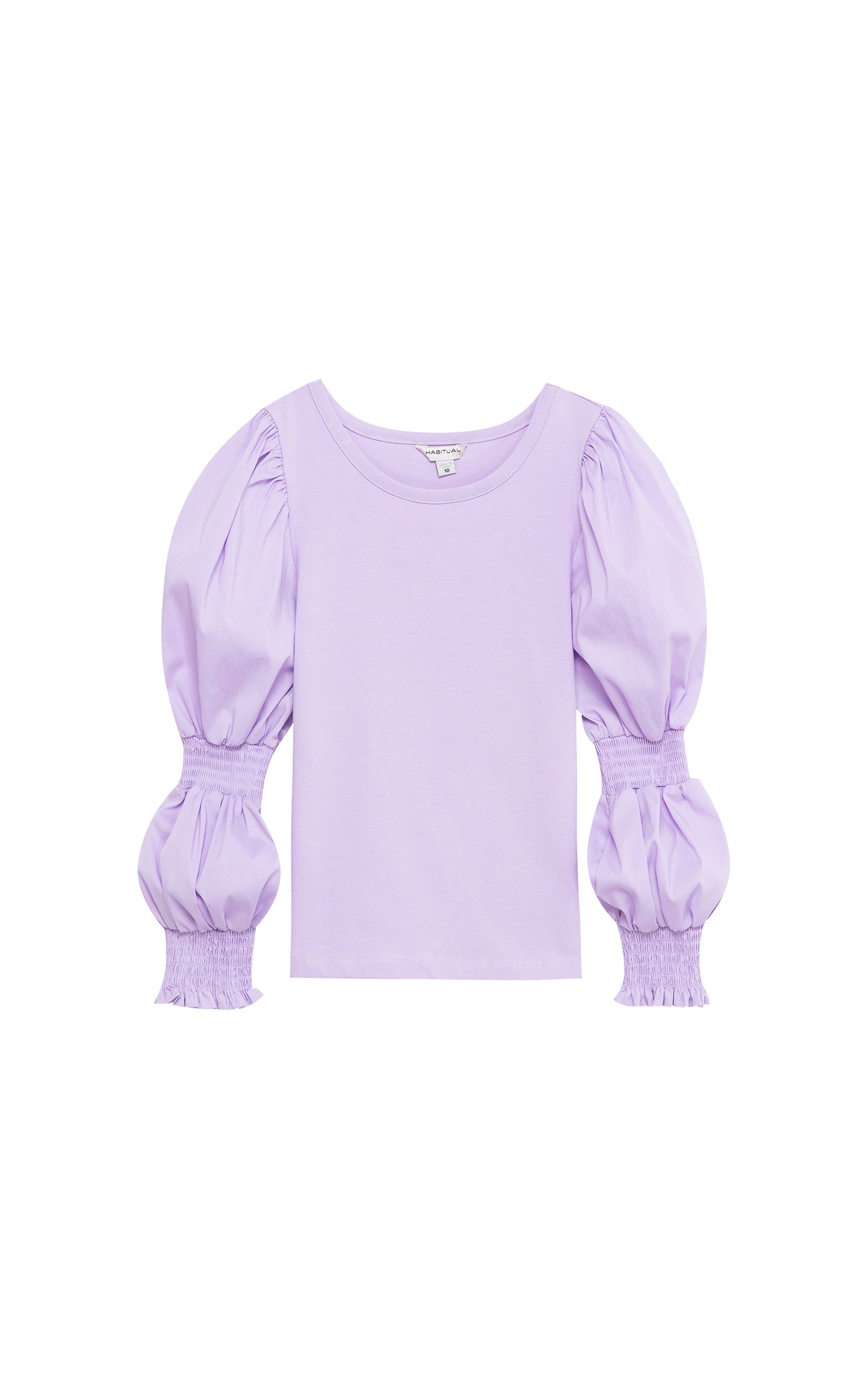 LIGHT PURPLE LONG-SLEEVE TOP WITH SMOCKING ALONG THE SLEEVES