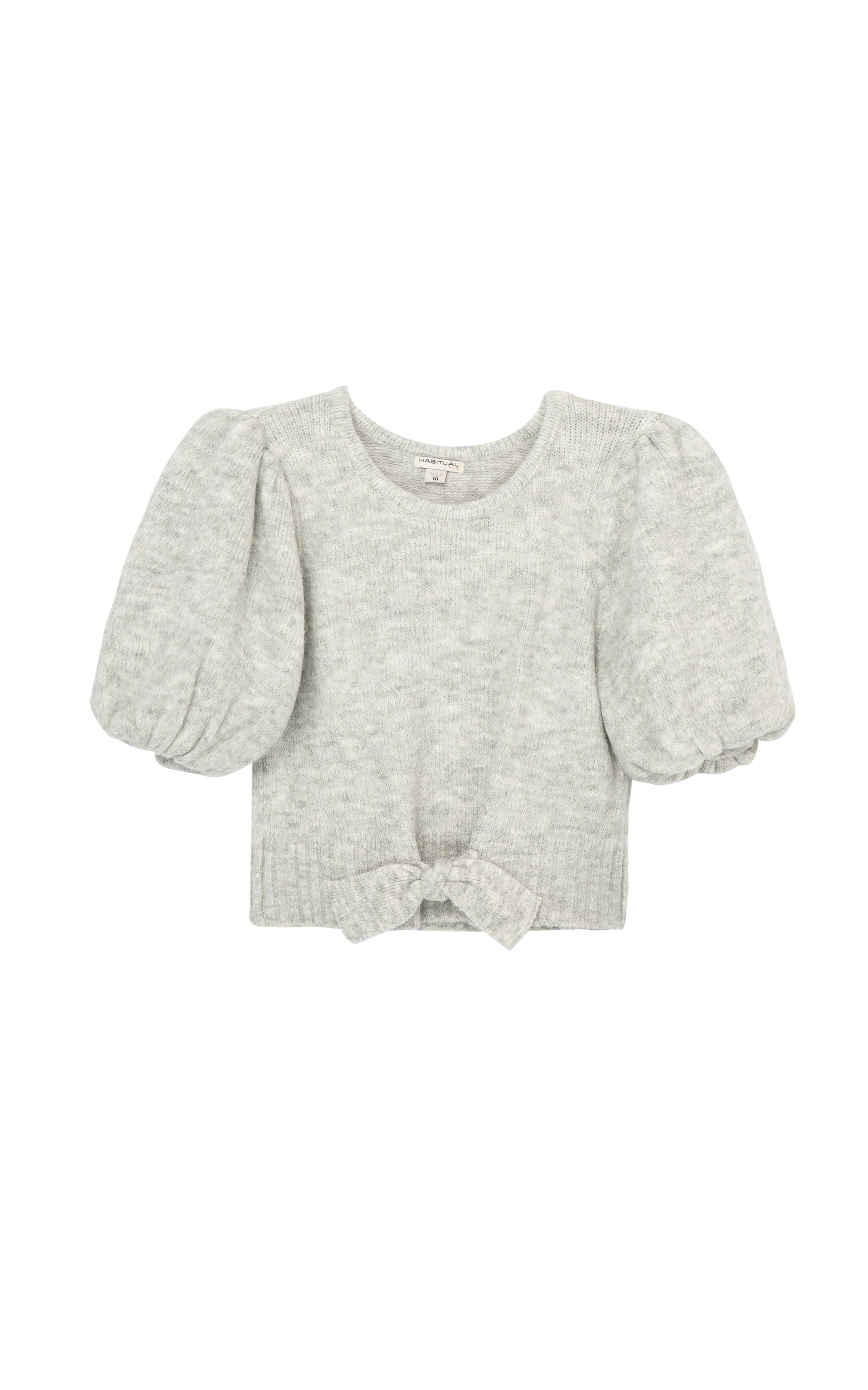 LIGHT GREY PUFF SLEEVE SWEATER WITH TIE FRONT