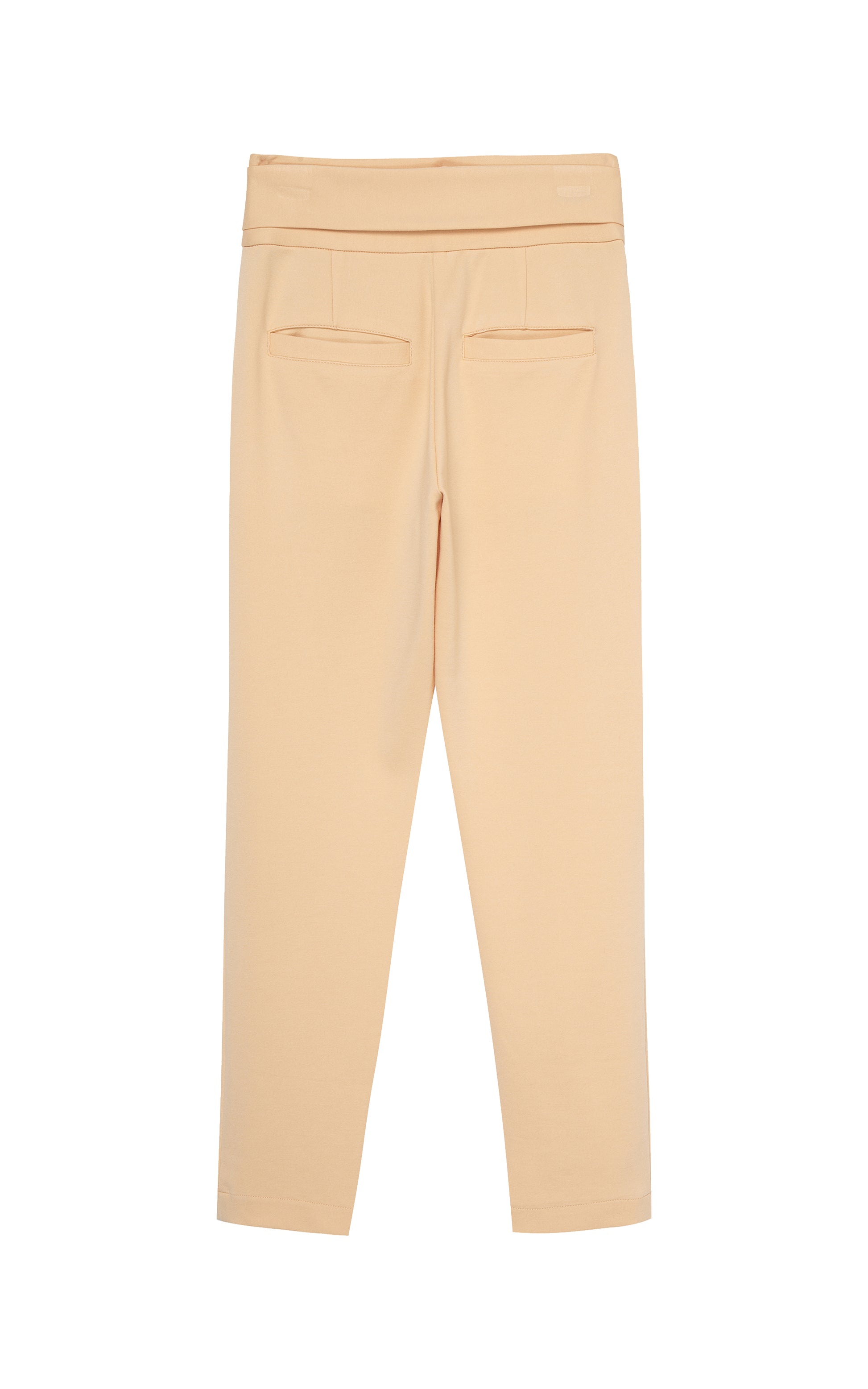Back view of high-waisted khaki fabric pant