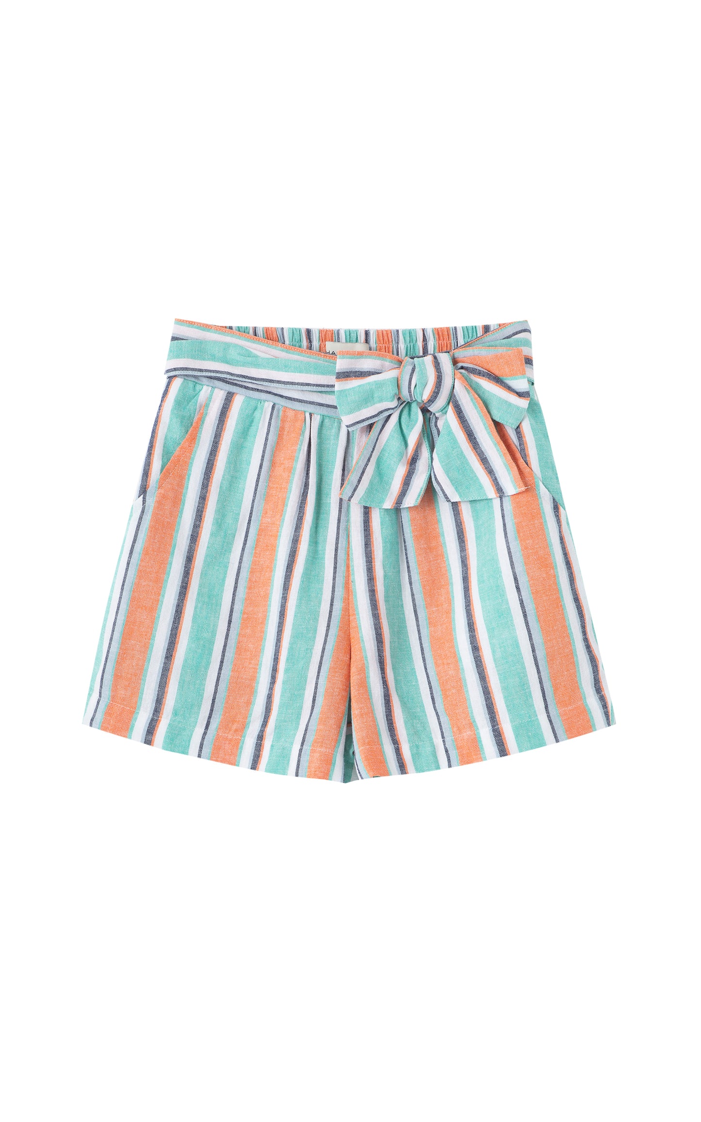 ORANGE-GREEN-WHITE-AND-GREY-STRIPED SHORT WITH BOW