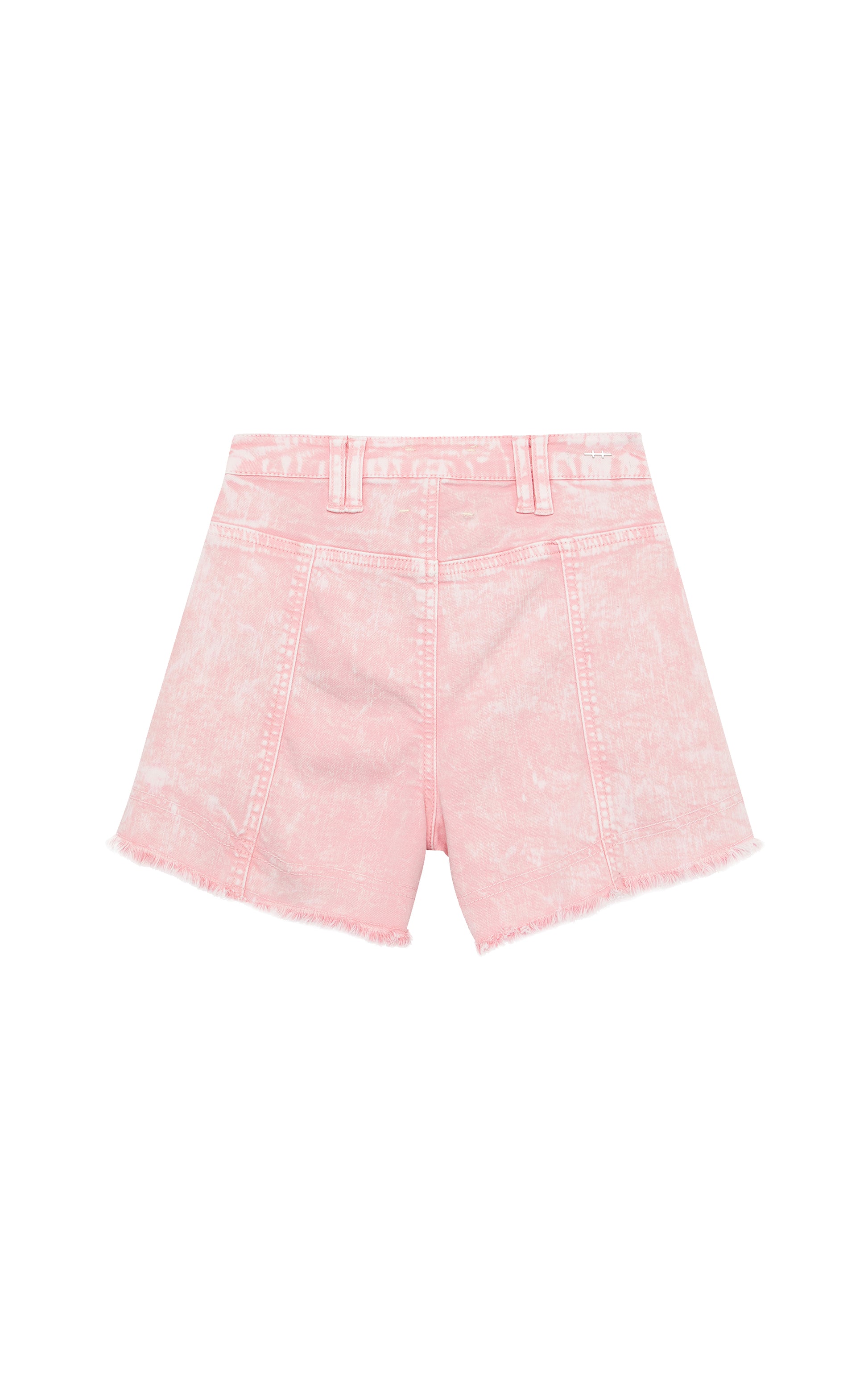 Back of pink denim lace front shorts