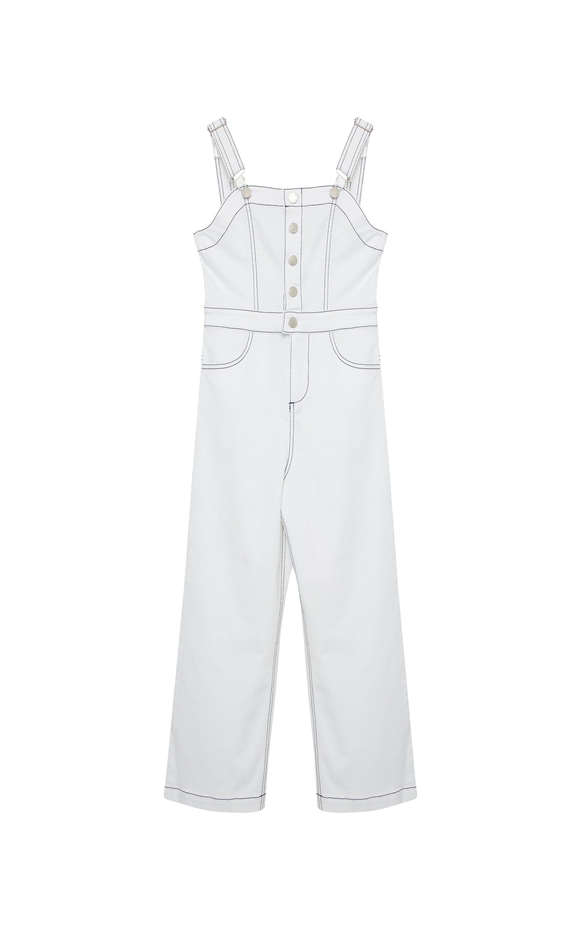 White Henley wide leg overall-style jumpsuit