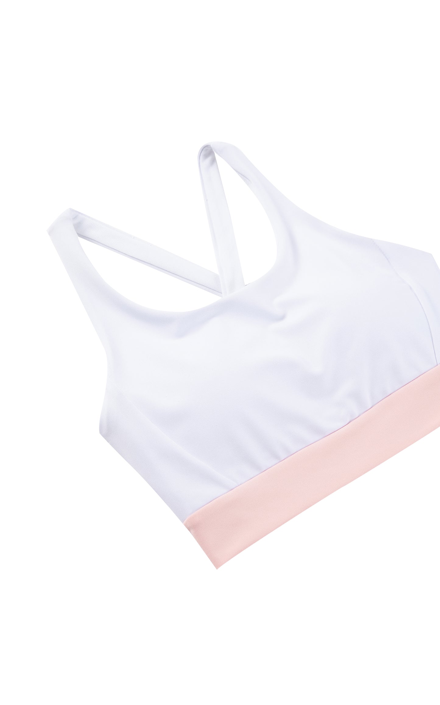 Close up of white tank top with pink bottom trim