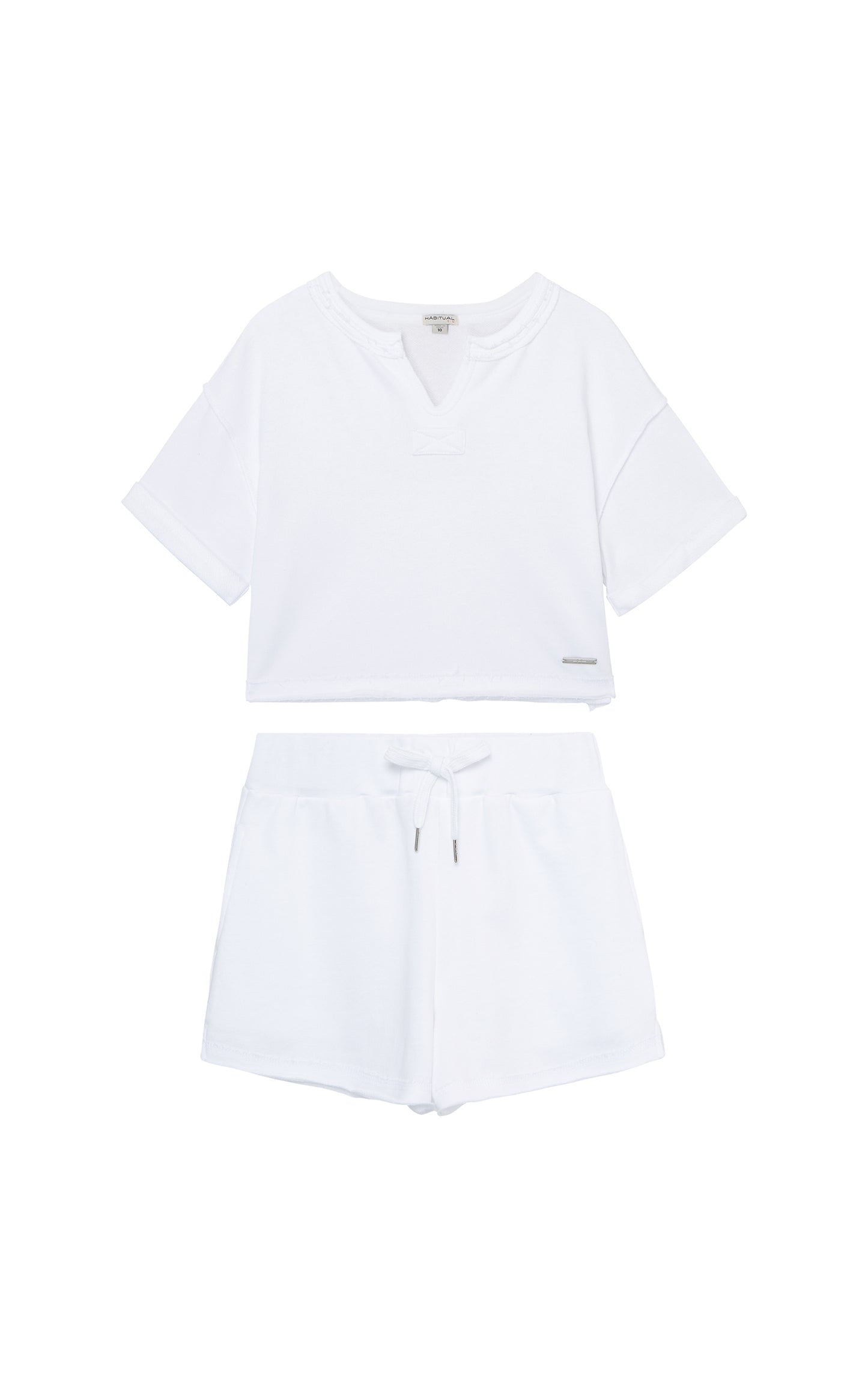 White French terry cloth shirt and short set