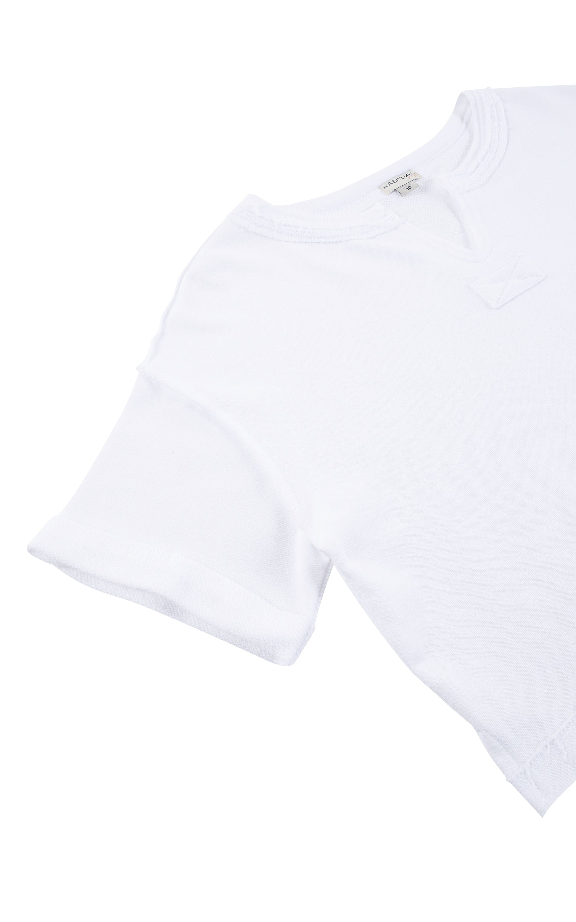 Close up of white French terry cloth shirt