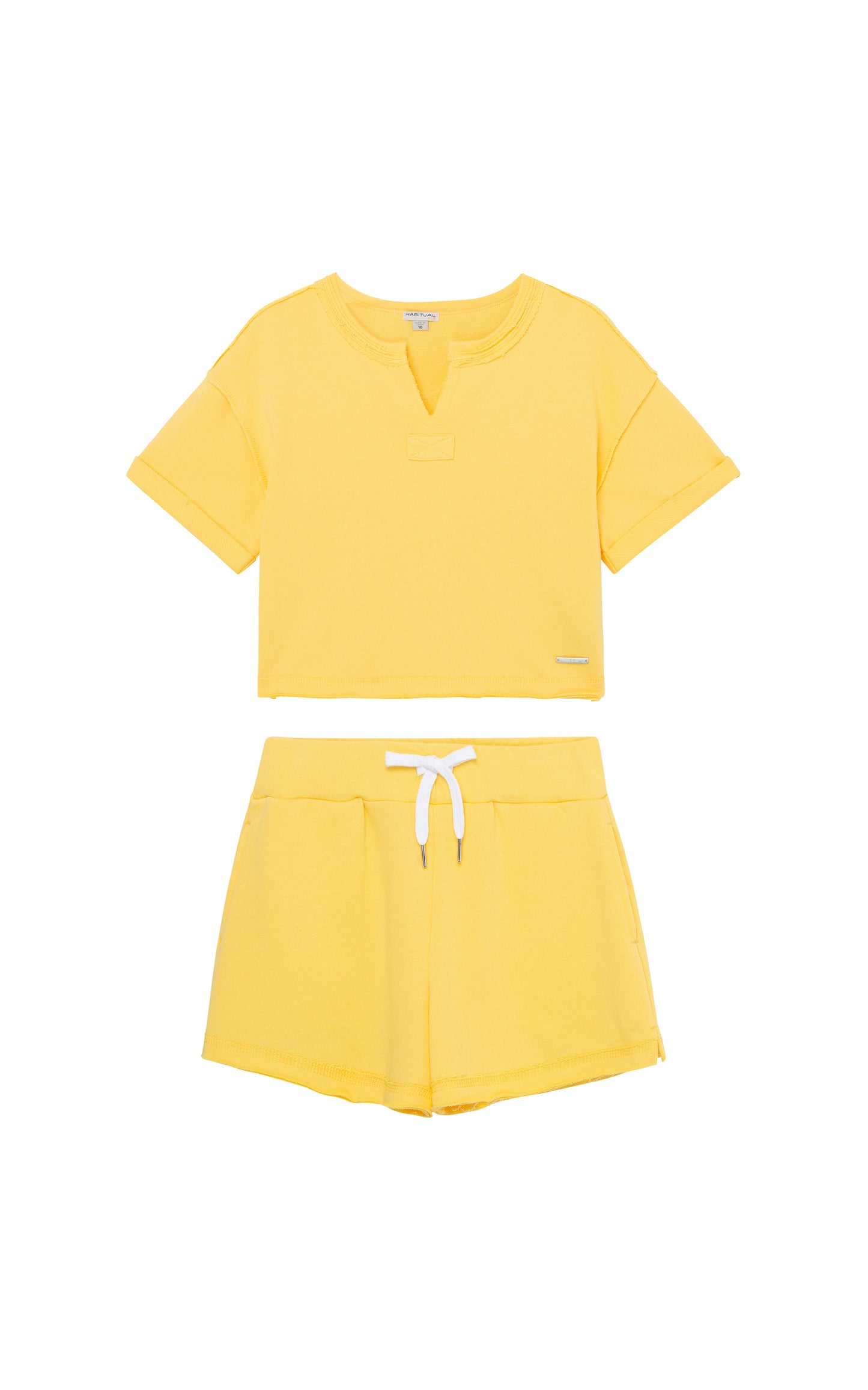 Yellow French terry cloth shirt and short set
