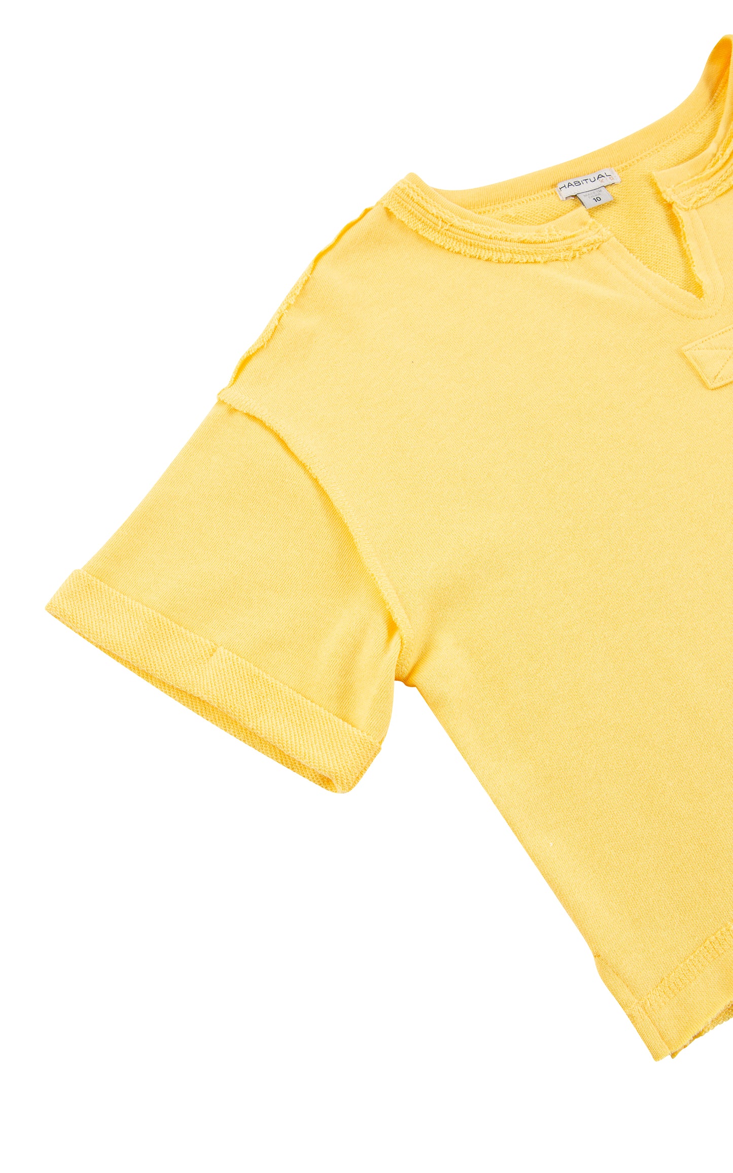 Close up of yellow French terry cloth shirt