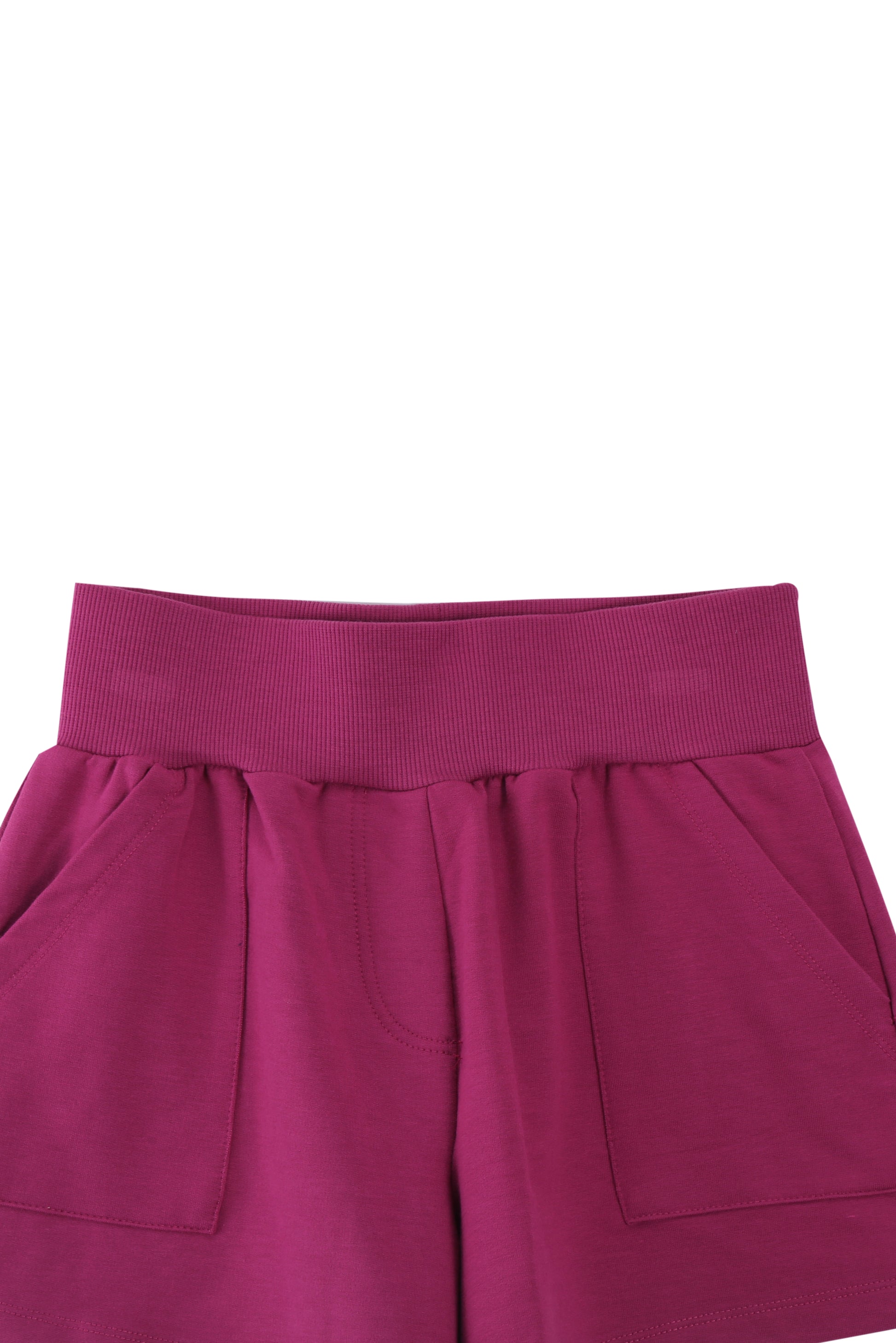 FLAT LAY OF DEEP MAGENTA FRENCH TERRY SWEAT SHORTS 