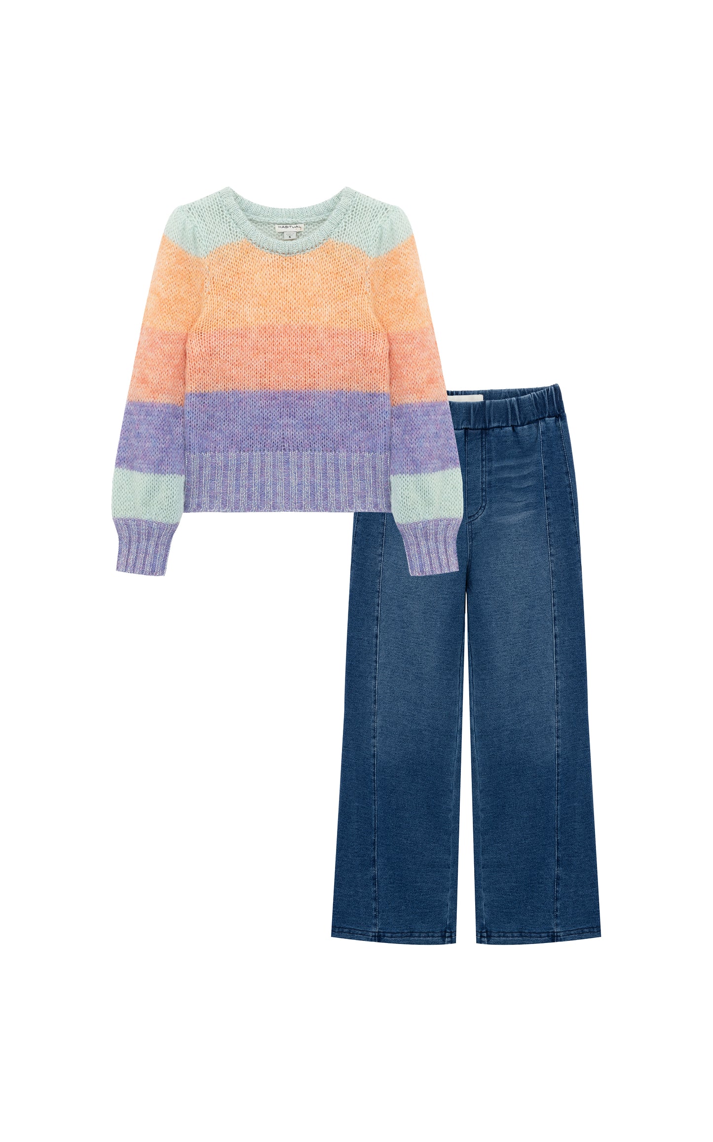 Bisho Stripe Sweater & Wide Leg Jeans Set | 2-6