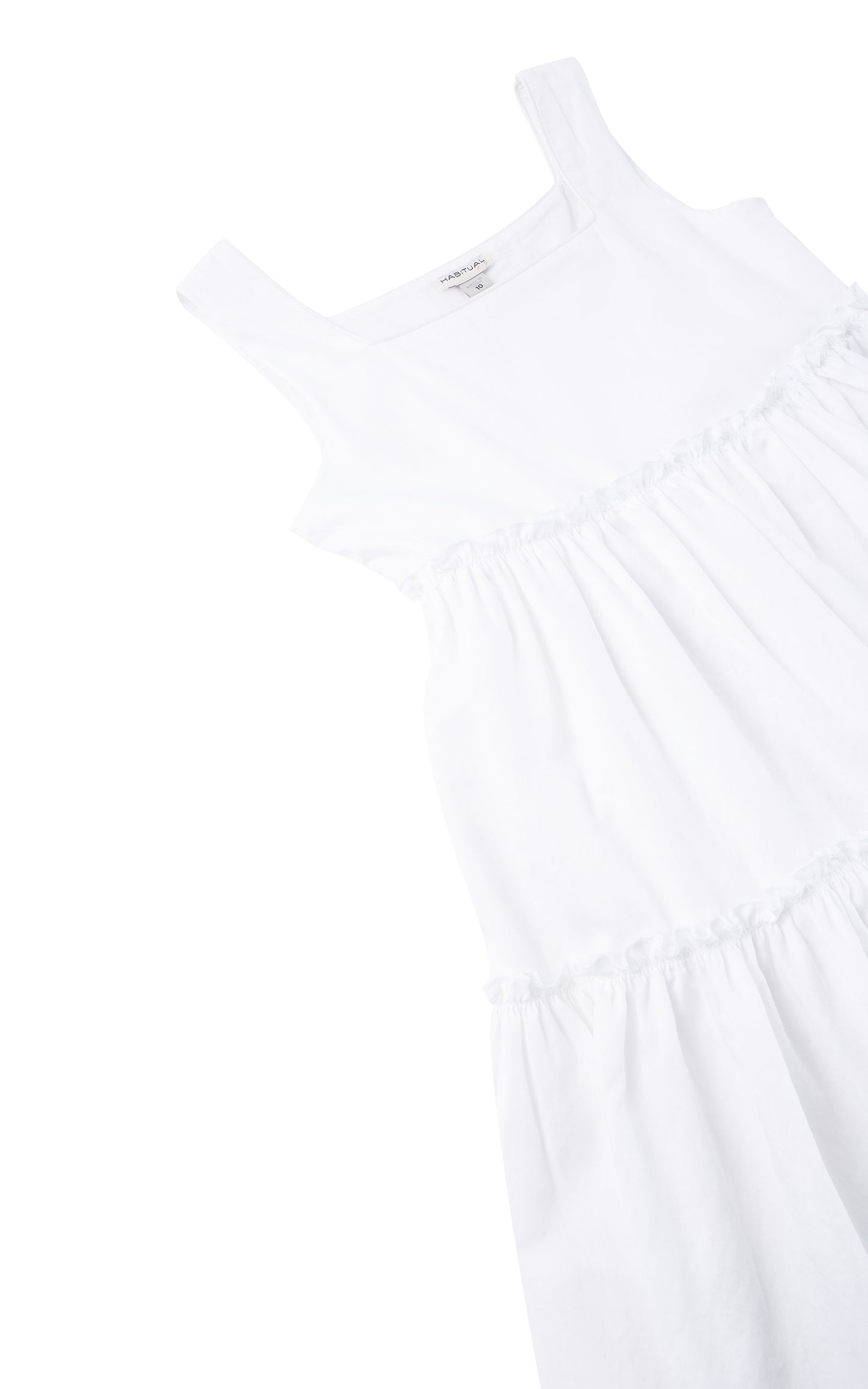 Close up of white tiered baby doll dress