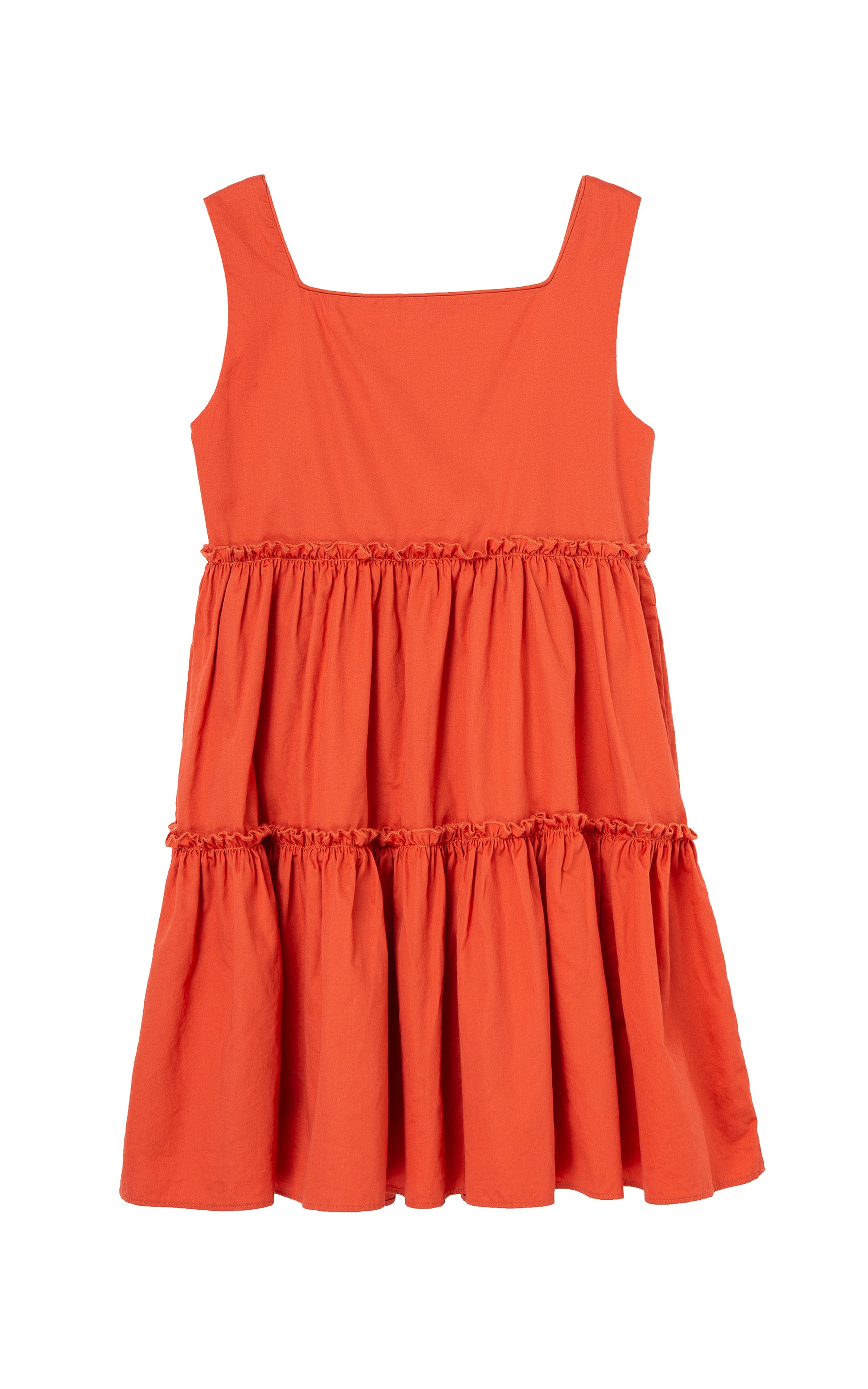 Back of rust tiered baby doll dress