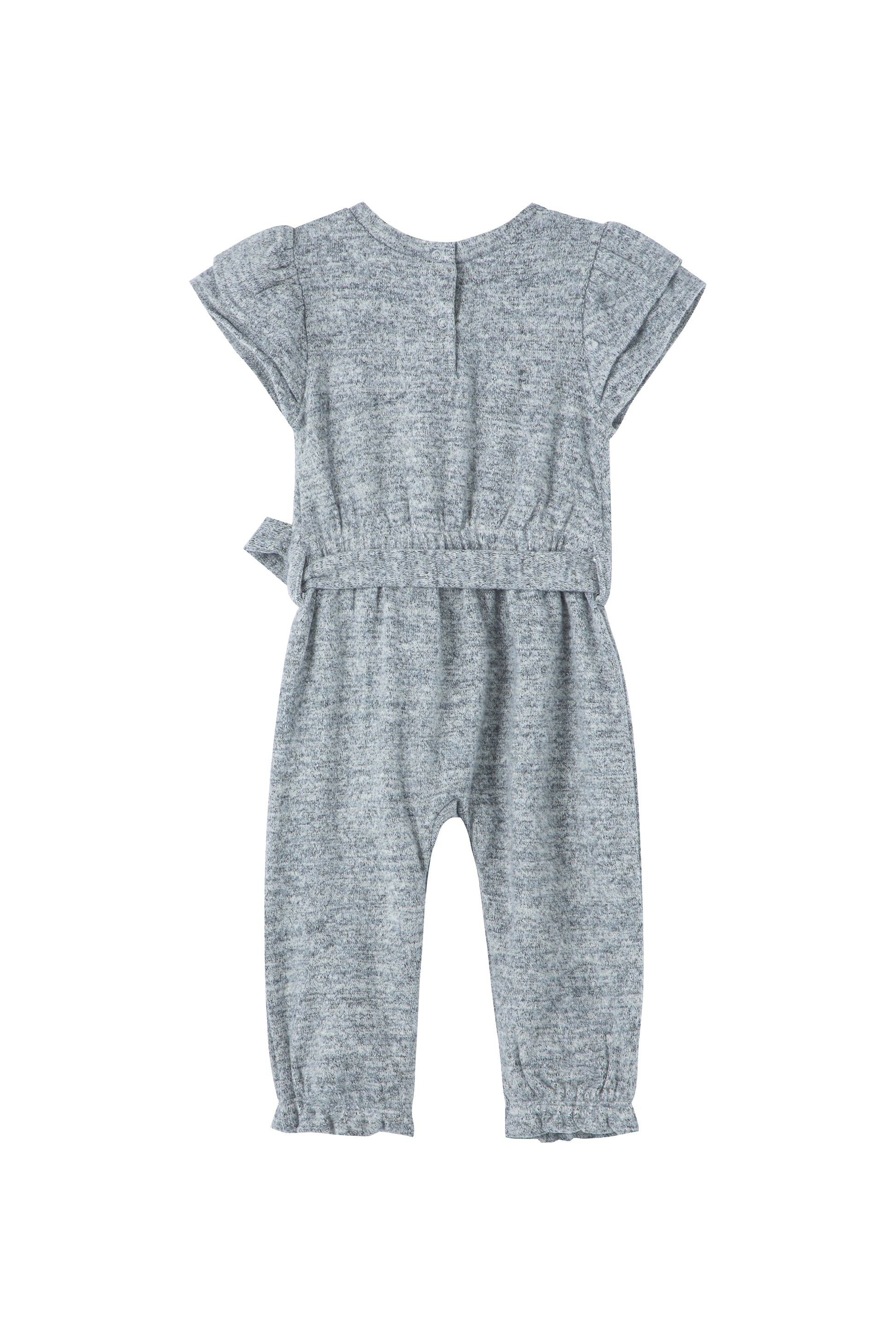 Back view of grey knit jumpsuit 