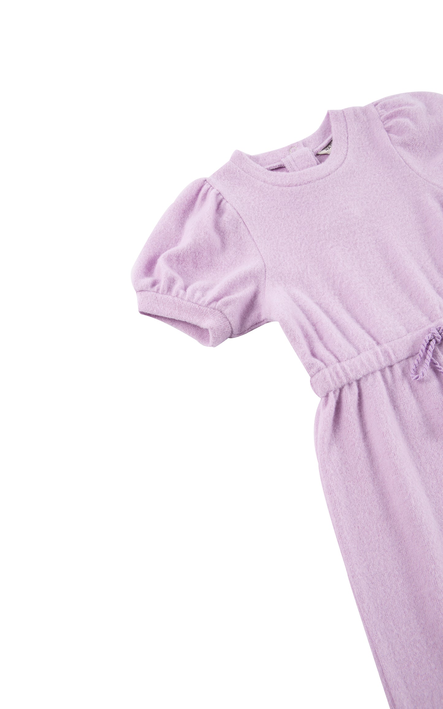 Close up of lilac cozy romper with tassels