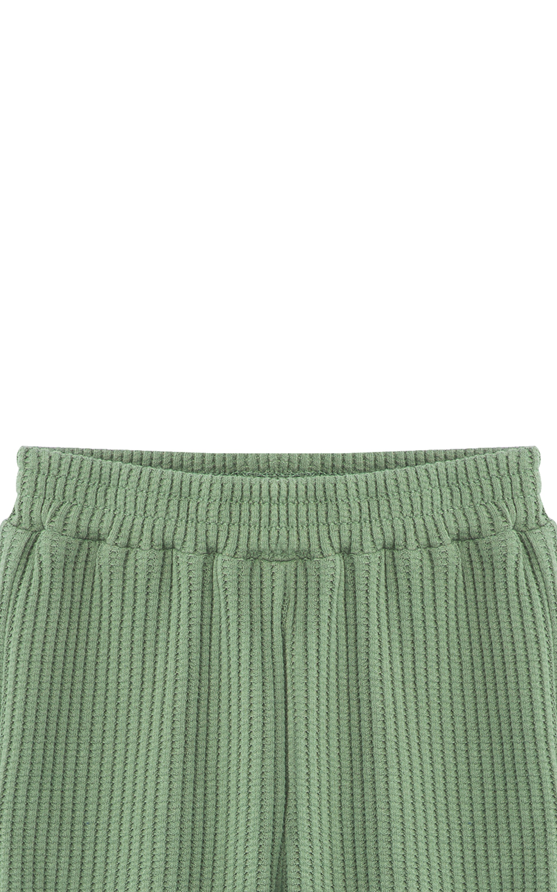 Front view of green textured knit pant