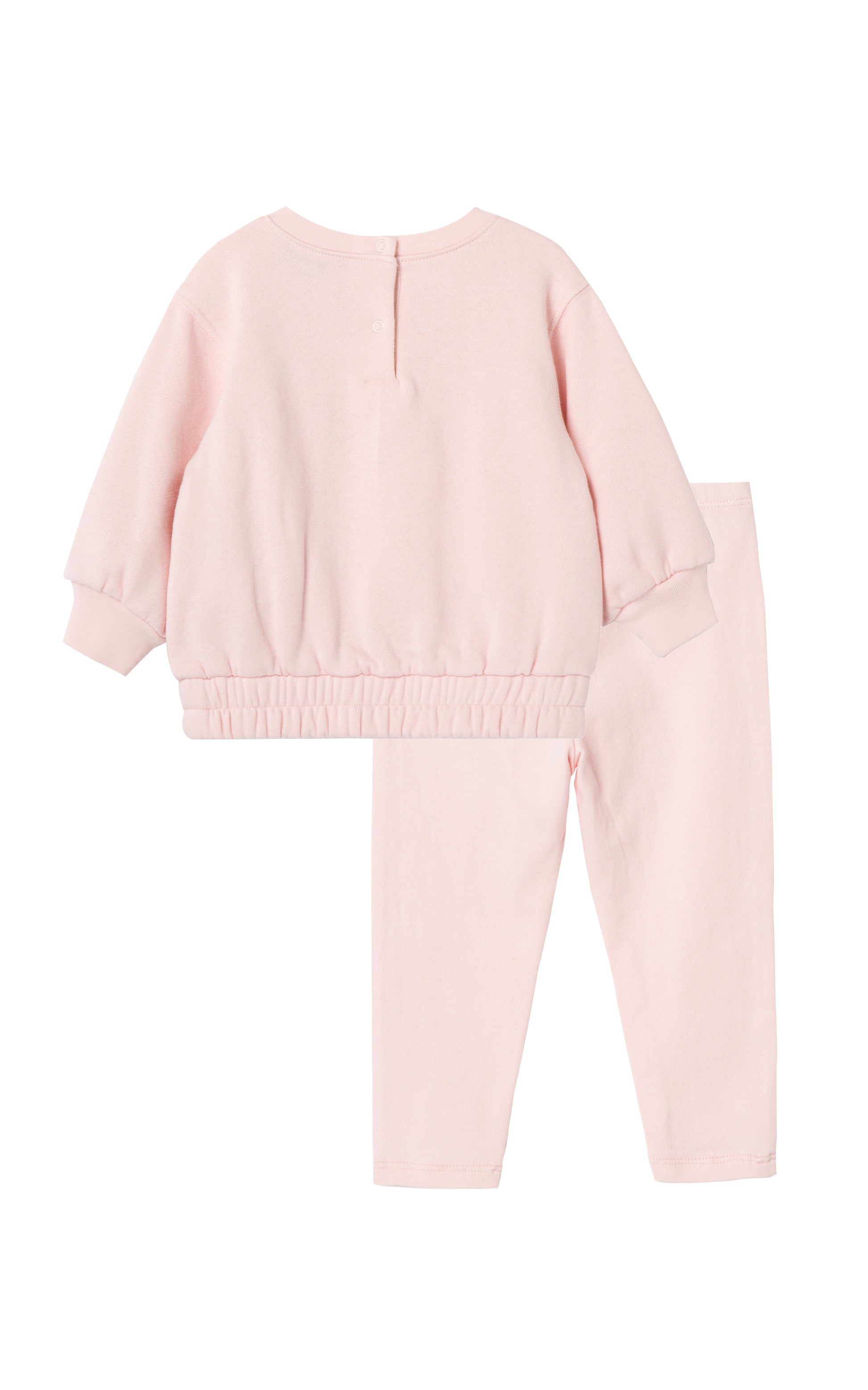 Back view of pink fleece sweatshirt set with a bow 