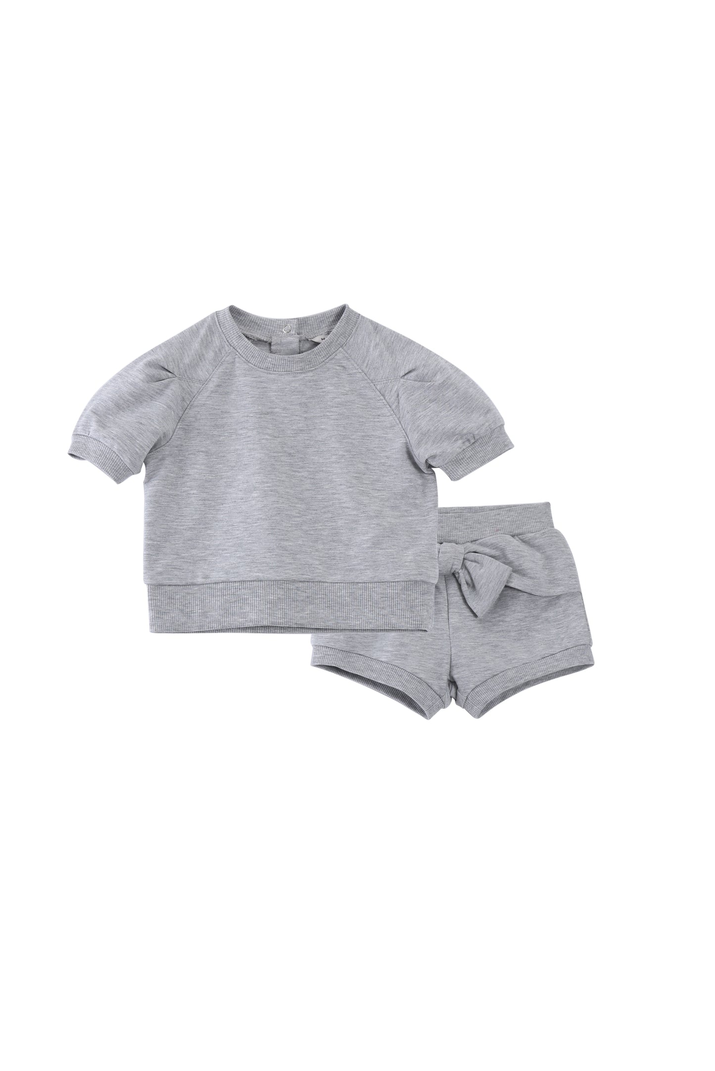 LIGHT GREY FRENCH TERRY SWEATSHIRT TOP AND SWEAT SHORTS WITH A BOW