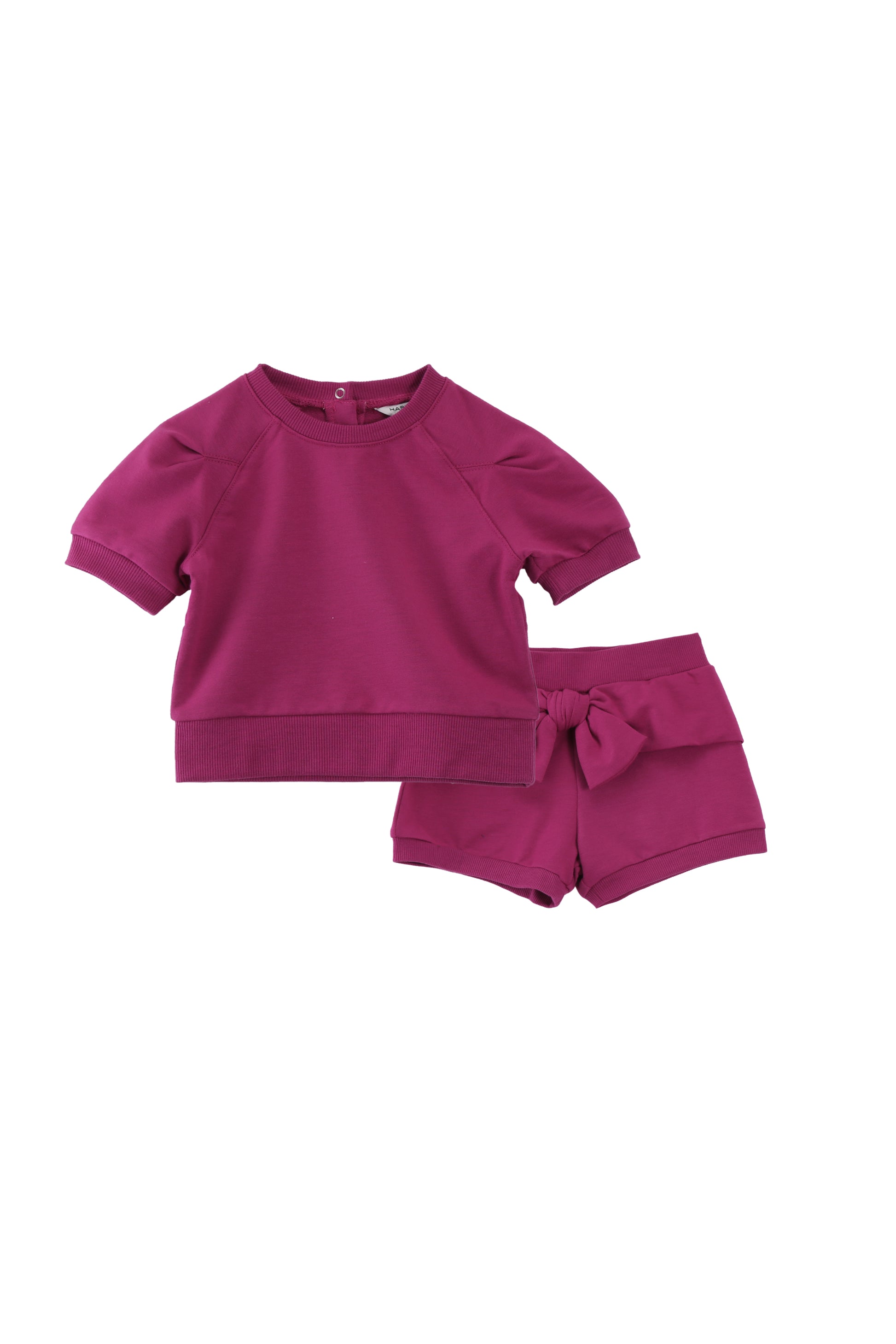 DARK MAGENTA FRENCH TERRY SWEATSHIRT TOP AND SWEAT SHORTS WITH A BOW