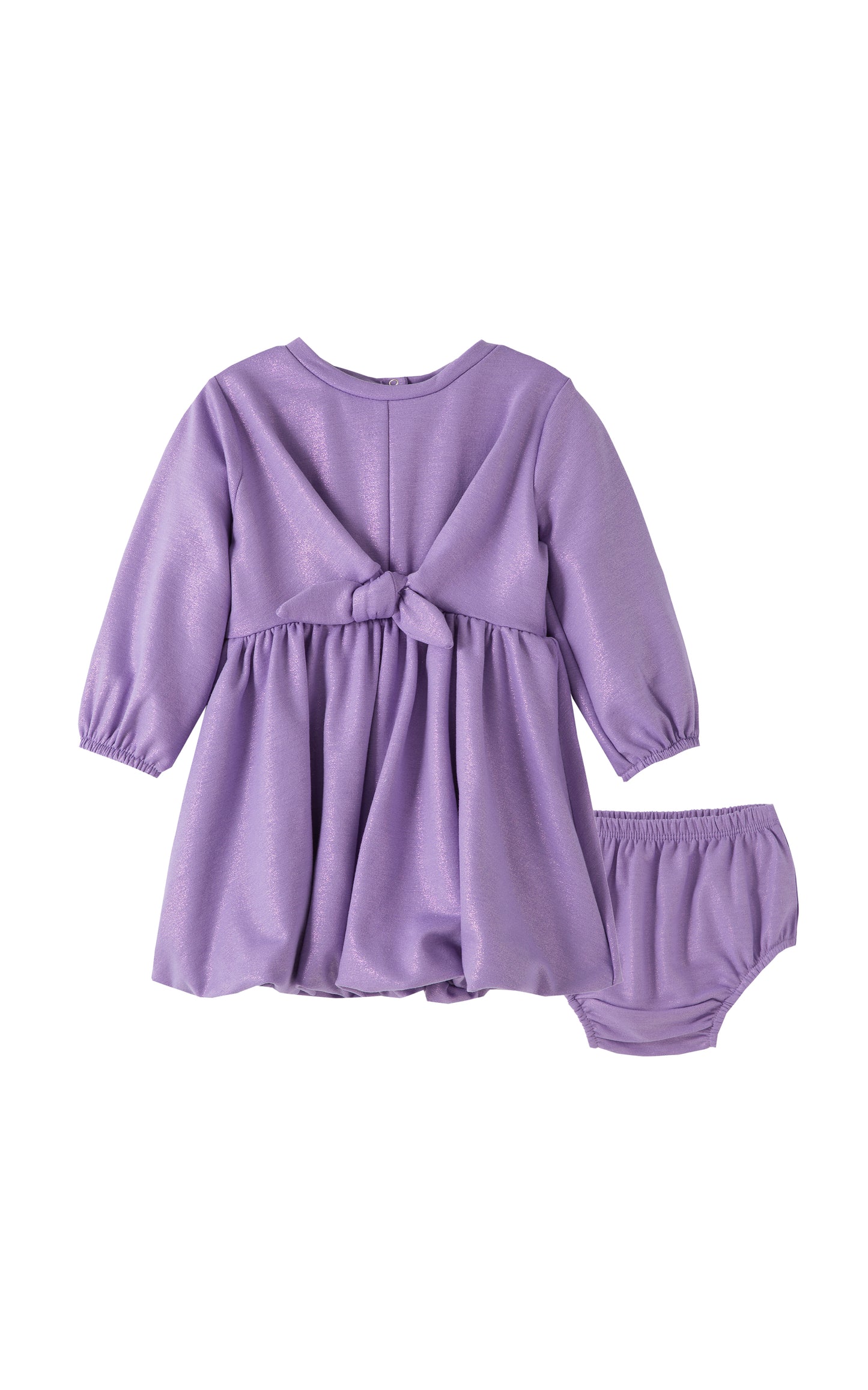 METALLIC PURPLE BUBBLE DRESS WITH BOW AND MATCHING BLOOMERS